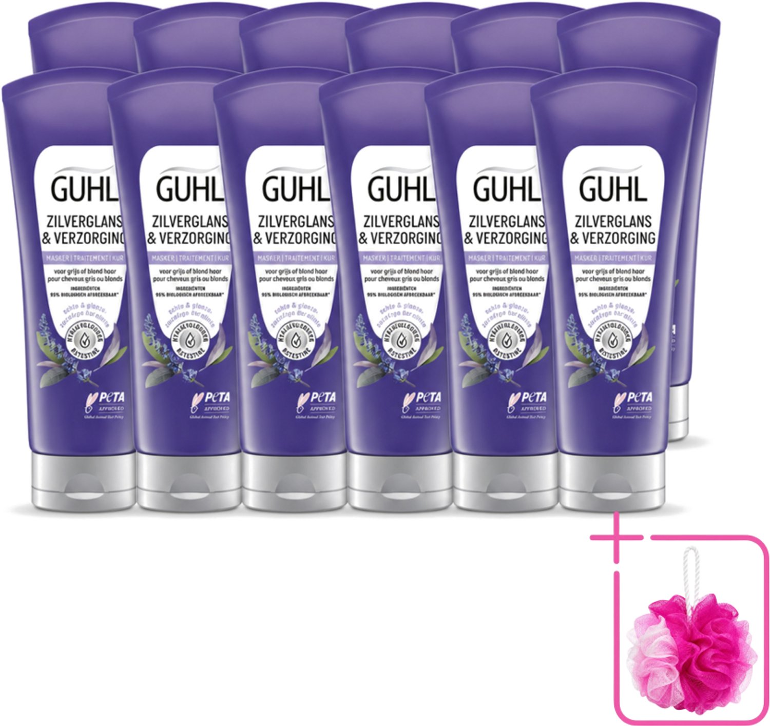 12 x Guhl - Haarmasker - Zilverglans & Verzorging Anti-Geel - 200 ml - Bulkverpakking - Anti-geel haarmasker - Douchemop - Geel gloed neutraliseren