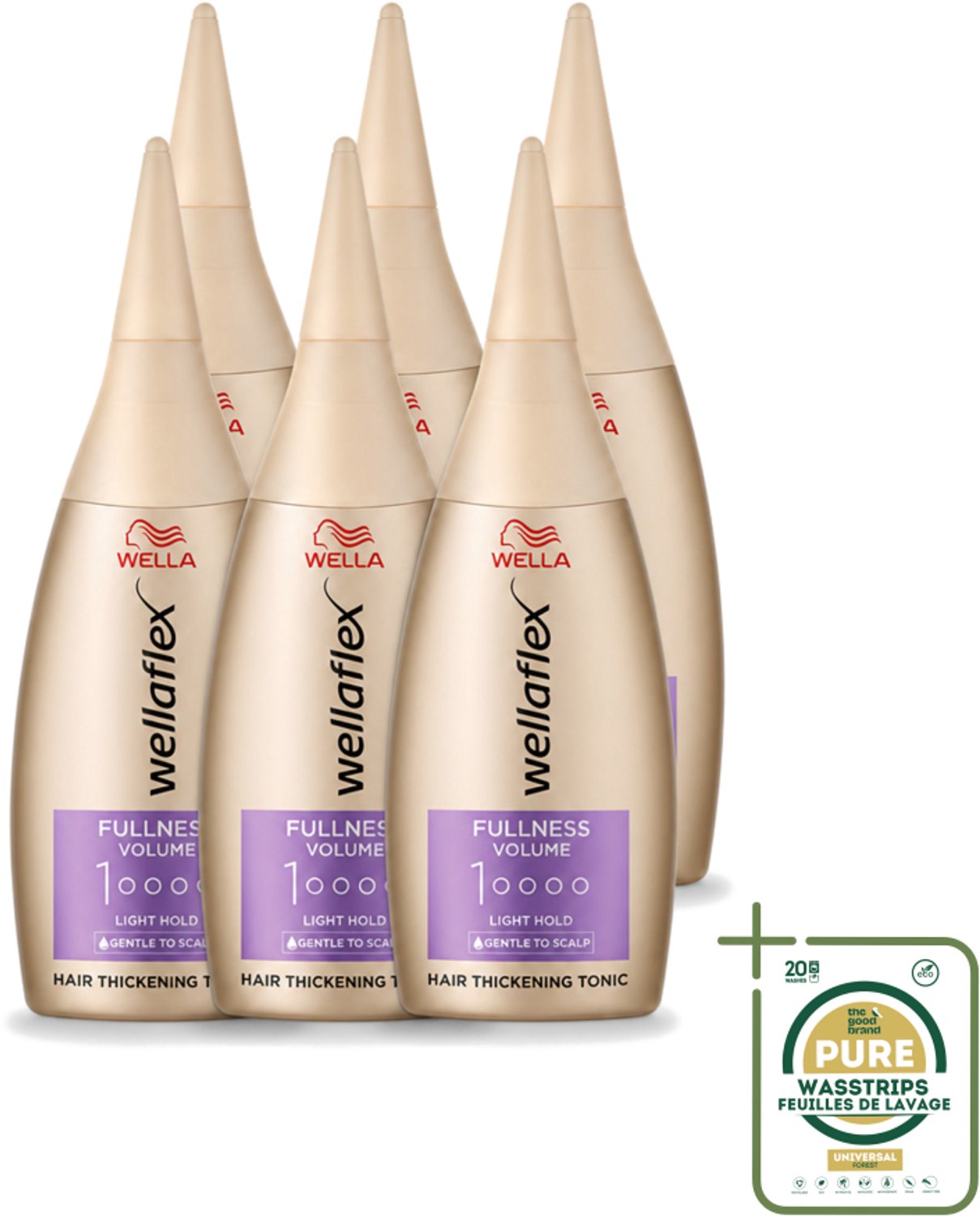 6 x Wella – Flex Fullness Volume – Haar Tonic – 100 ml - Wasstrips - Haarverdikker - Volume Tonic - Lichtgewicht Haarverdikker - UV Bescherming Haar - Vegan Haarverdikker