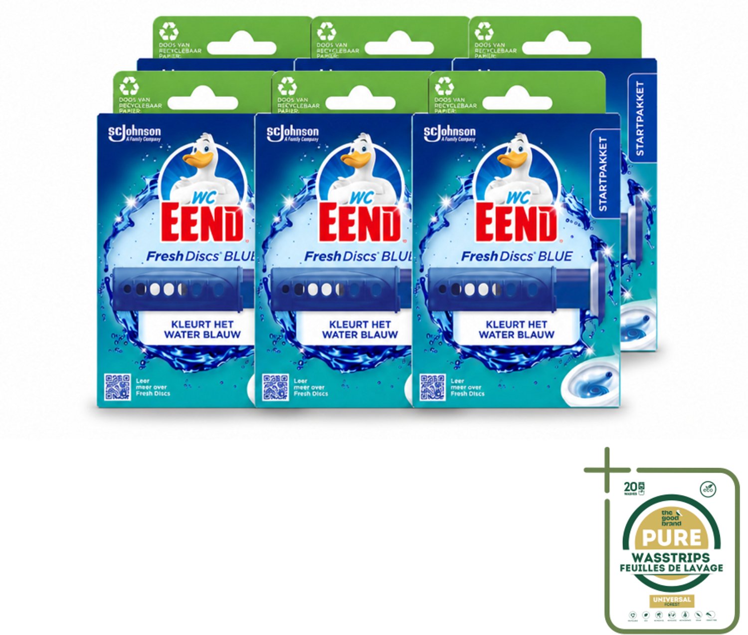 6 x WC Eend – Fresh Discs – Houder + Navulling – Coloring Blue – 36 ml - Wasstrips - Toilettenblok - Frisheid - Reiniging - Gel Discs - Blauw Water