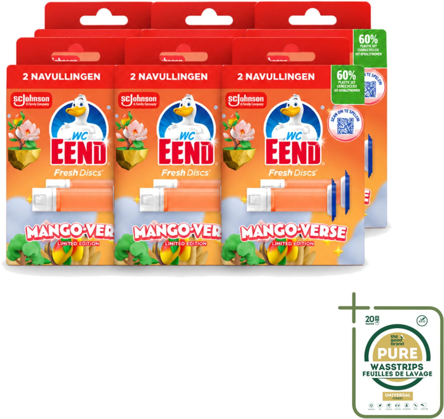6 x WC Eend – Fresh Discs – Duo Navulling – Mango Verse – 72 ml - Wasstrips - WC Eend - Navulling - Mango Verse - Toilet Disc - Toilet Reiniging