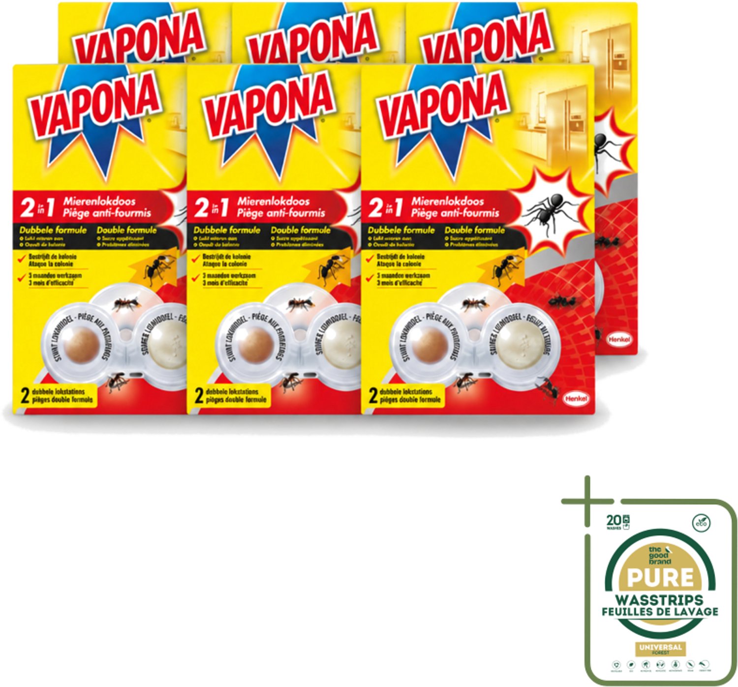 6 x Vapona – Mierenlokdoos – Dubbele Insectenval - Wasstrips - Mierenbestrijding - Mierenlokdoos - Mierenbestrijding Binnen En Buiten - Mierennest - Mierenbestrijding Effectief