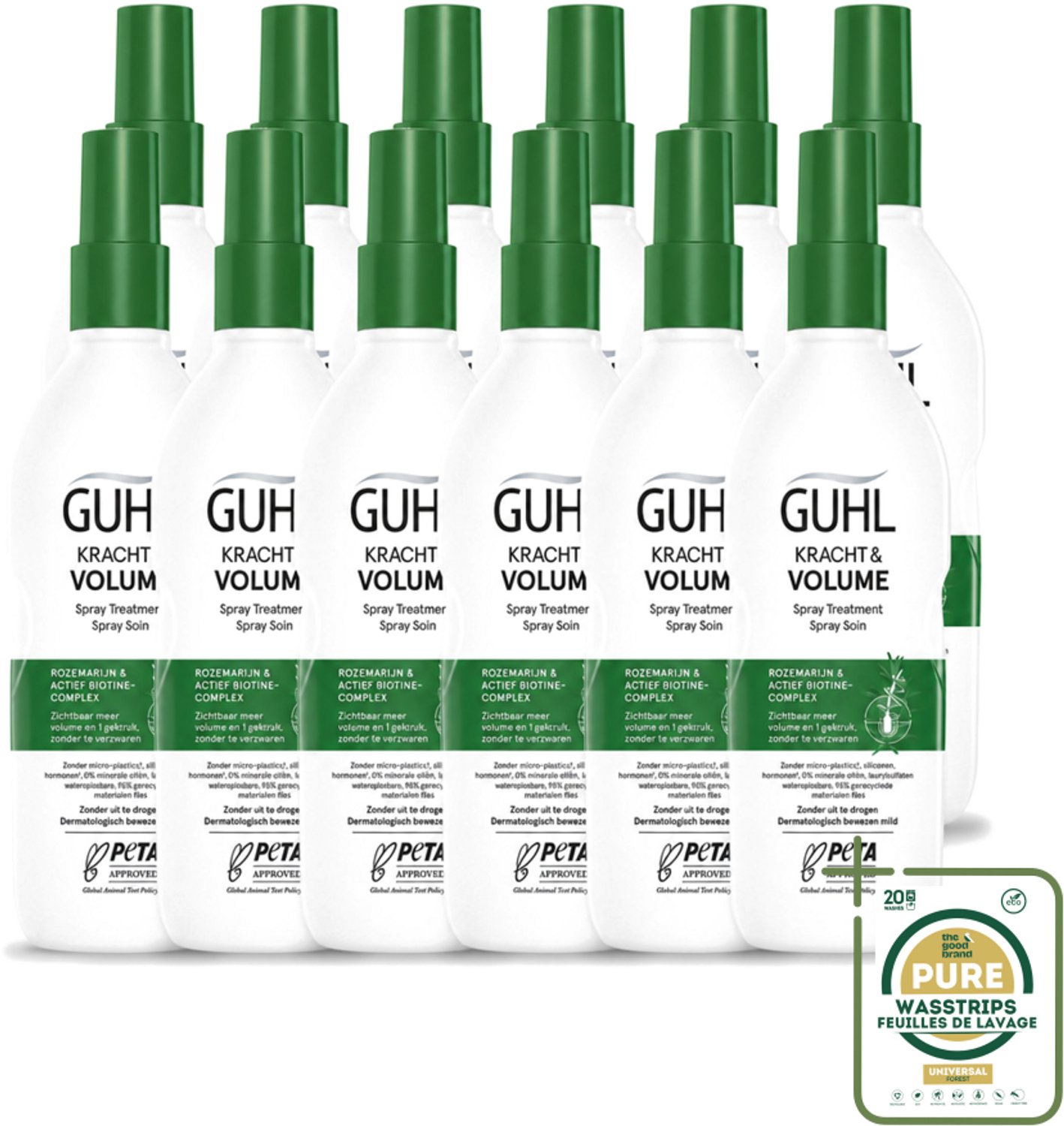12 x Guhl – Spray Treatment – Kracht & Volume – 150 ml - Wasstrips - Haarversterking - Volumeboost - Kracht En Volume Spray - Haaruitval Voorkomen - Biotine Spray