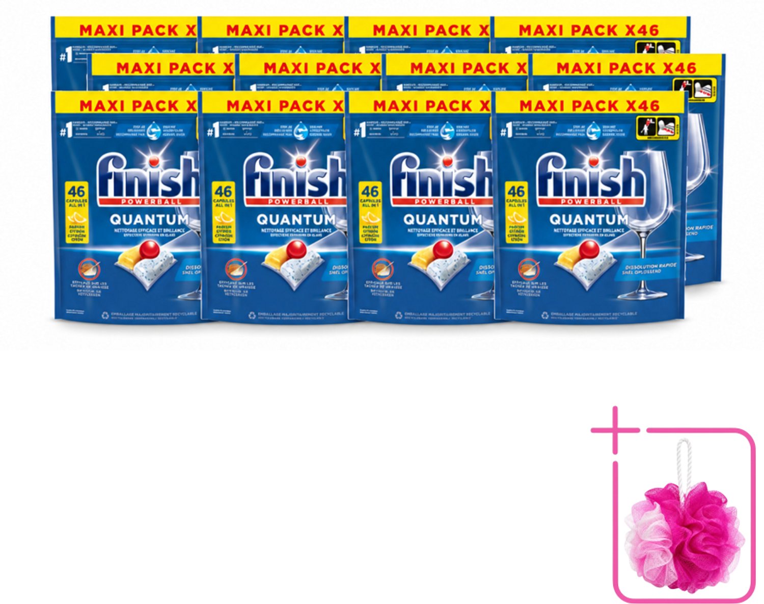 12 x Finish - Vaatwasmiddel - Quantum Vaatwastabletten Citroen - Diepe Reiniging & Frisheid - 46 capsules - Bulkverpakking - Vaatwastabletten - Douchemop - Diepe reiniging