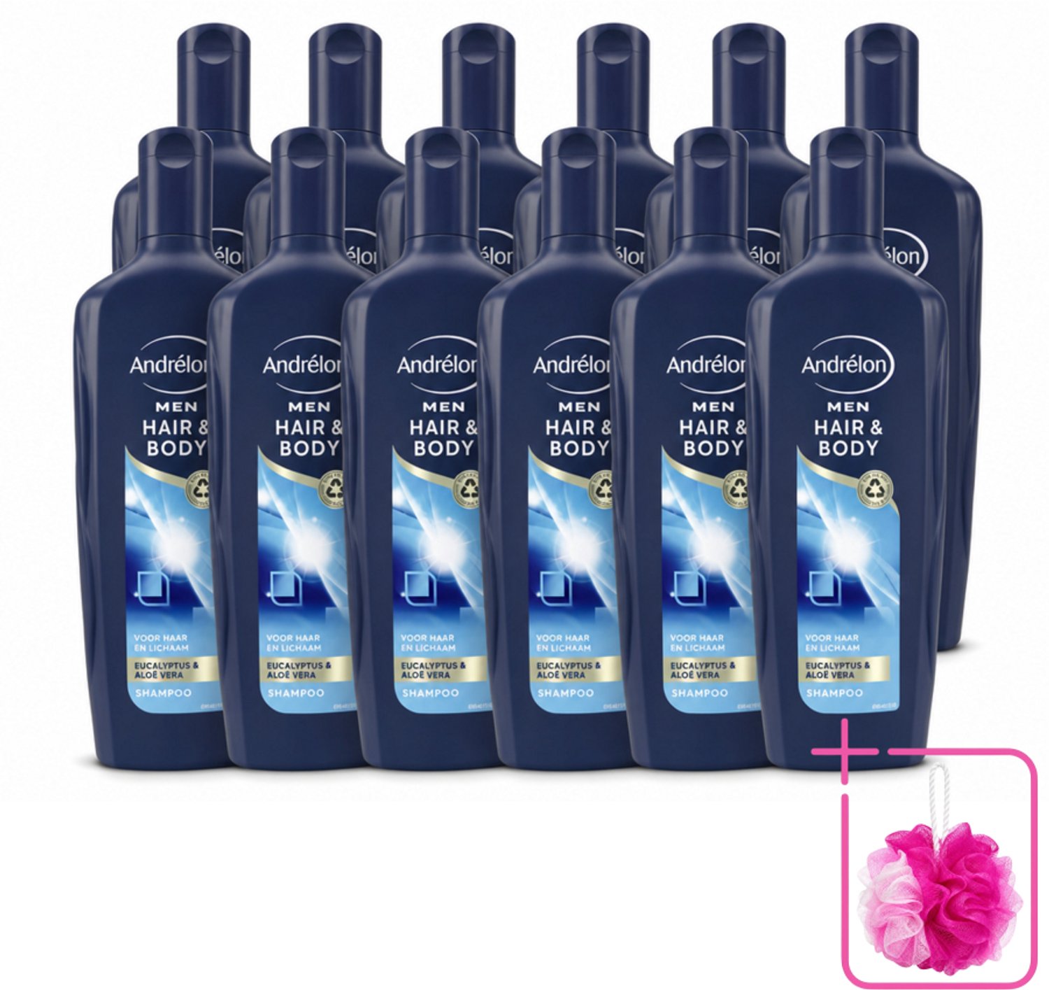 12 x Andrélon - Men - Hair & Body - Shampoo - 300 ml - Bulkverpakking - Haar en lichaam verzorgen - Douchemop - Mannelijke haar en lichaam verzorging
