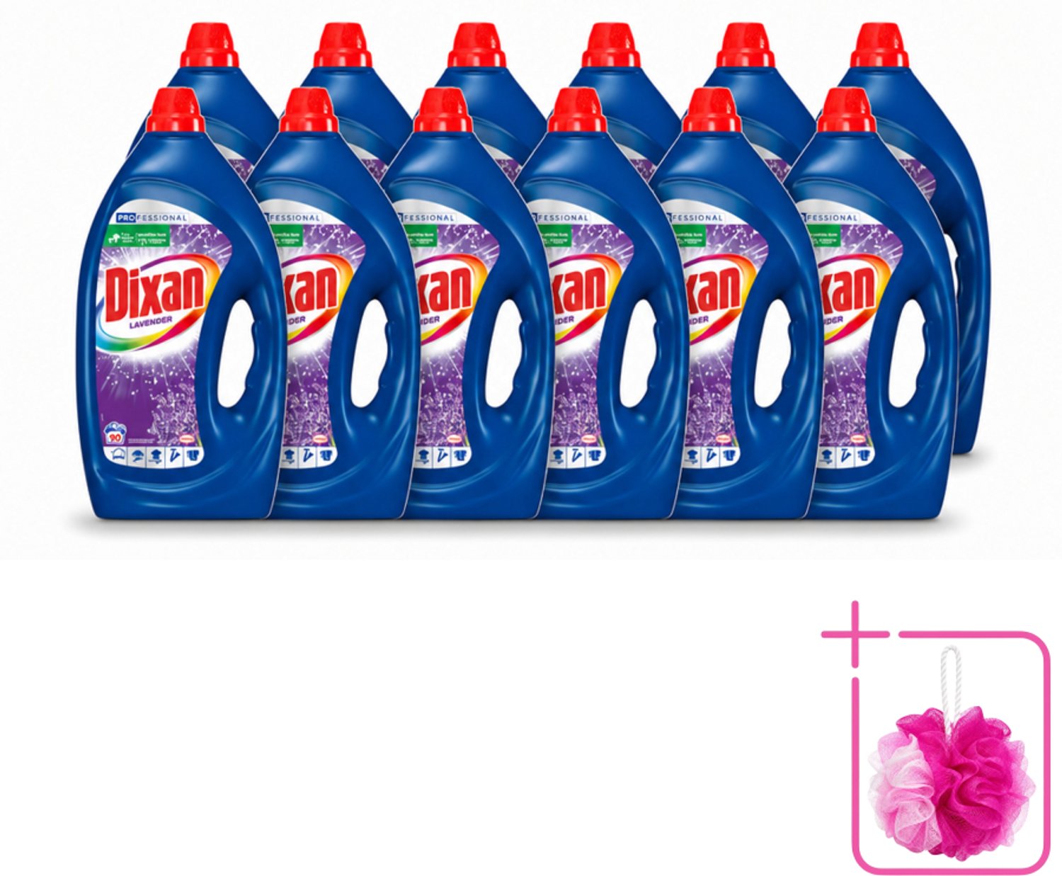 12 x Dixan - Vloeibaar wasmiddel - Fresh Lavender - Professional - 90 wasbeurten - Bulkverpakking - Wasmiddel - Douchemop - Waskracht