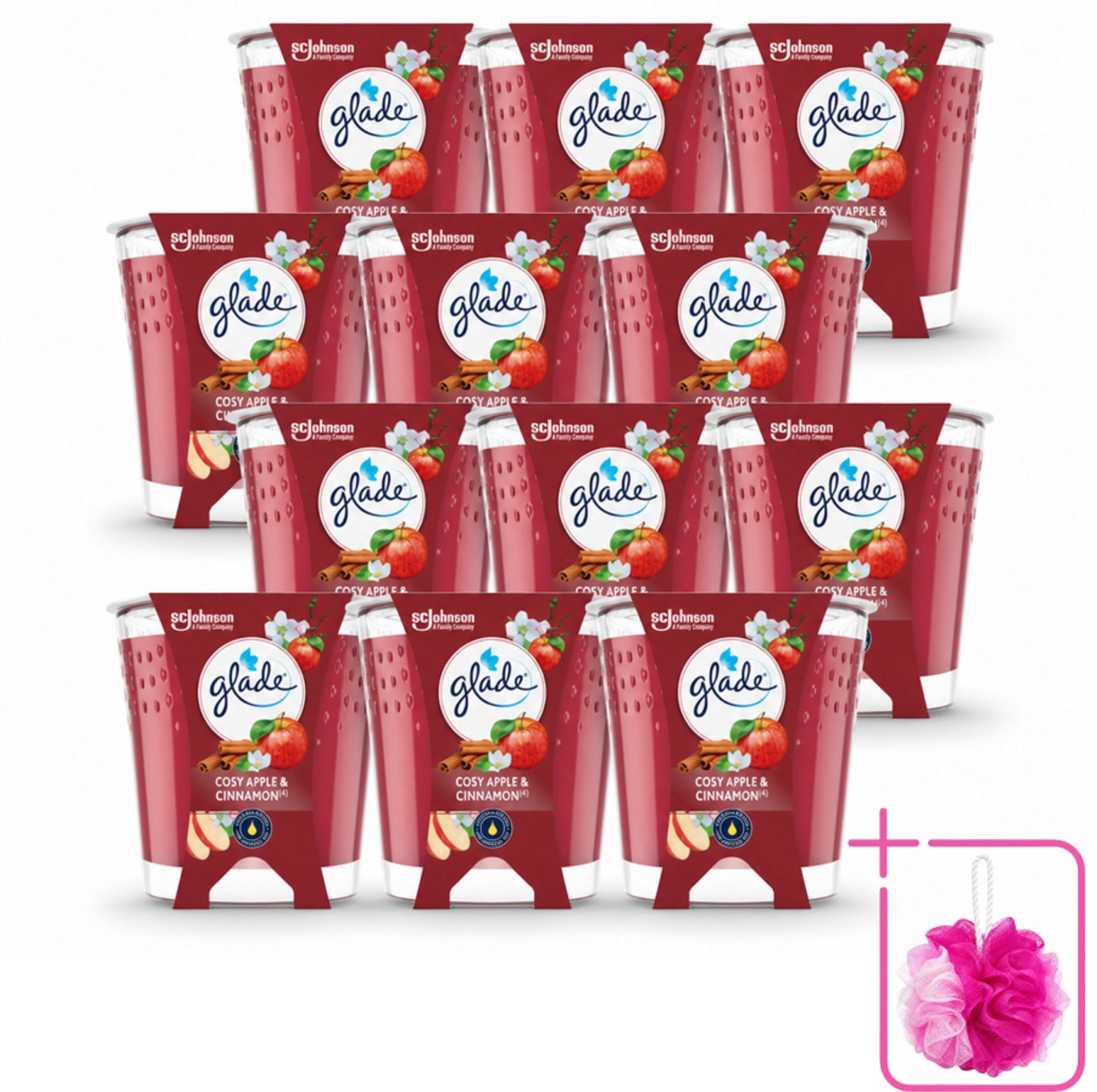 12 x Glade - Geurkaars Cosy Appel Kaneel - 100% Raapzaadwas & Vegan - 112 g - Bulkverpakking - Geurkaars - Douchemop - Vegan