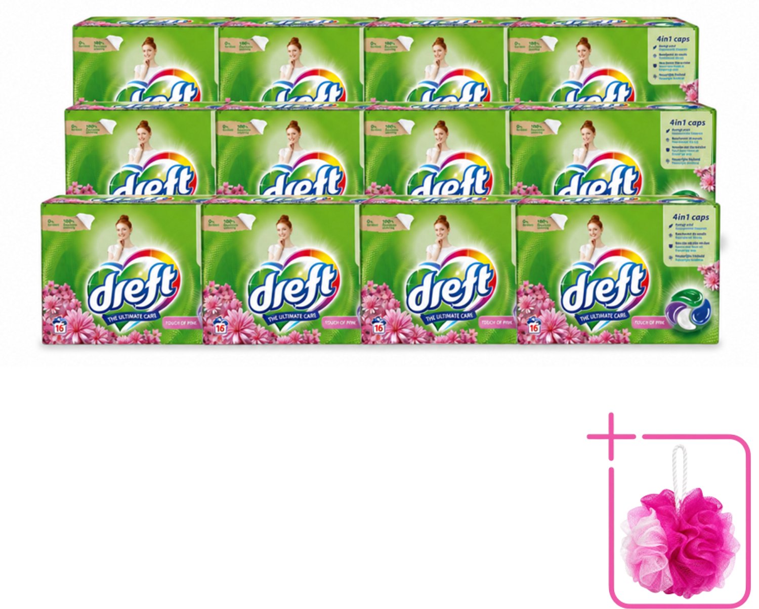 12 x Dreft - Wasmiddelcapsules - Touch of Pink - Geurige verzorging - 16 Wasbeurten - Bulkverpakking - Wasmiddel - Douchemop - Wasmiddelcapsule