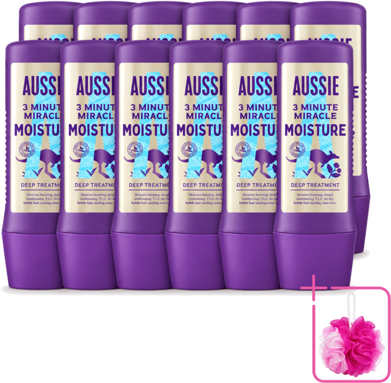 12 x Aussie - Haarmasker - 3 Minute Miracle Moisture - Intensief - Vegan Verzorging - 225 ml - Bulkverpakking - Haarmasker - Douchemop - Haarhydratatie
