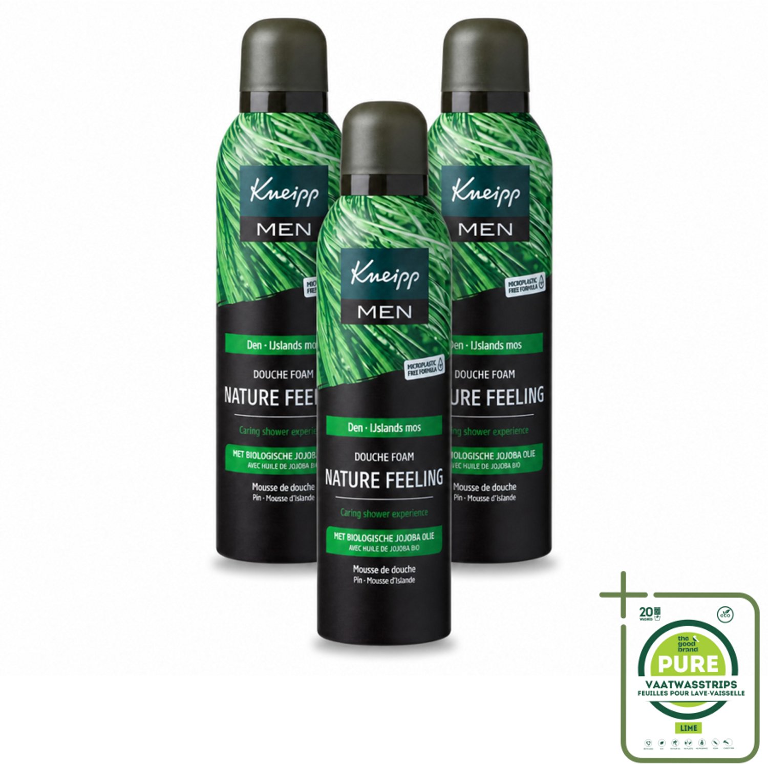 3 x Kneipp – Men Nature Feeling – Douche Foam – Frisse Dennengeur – 200 ml - Grootverpakking - Vaatwasstrips - Douche Foam - Natuurlijke Douche - Verkwikkende Douche - Scheerschuim - Huid Verzorging