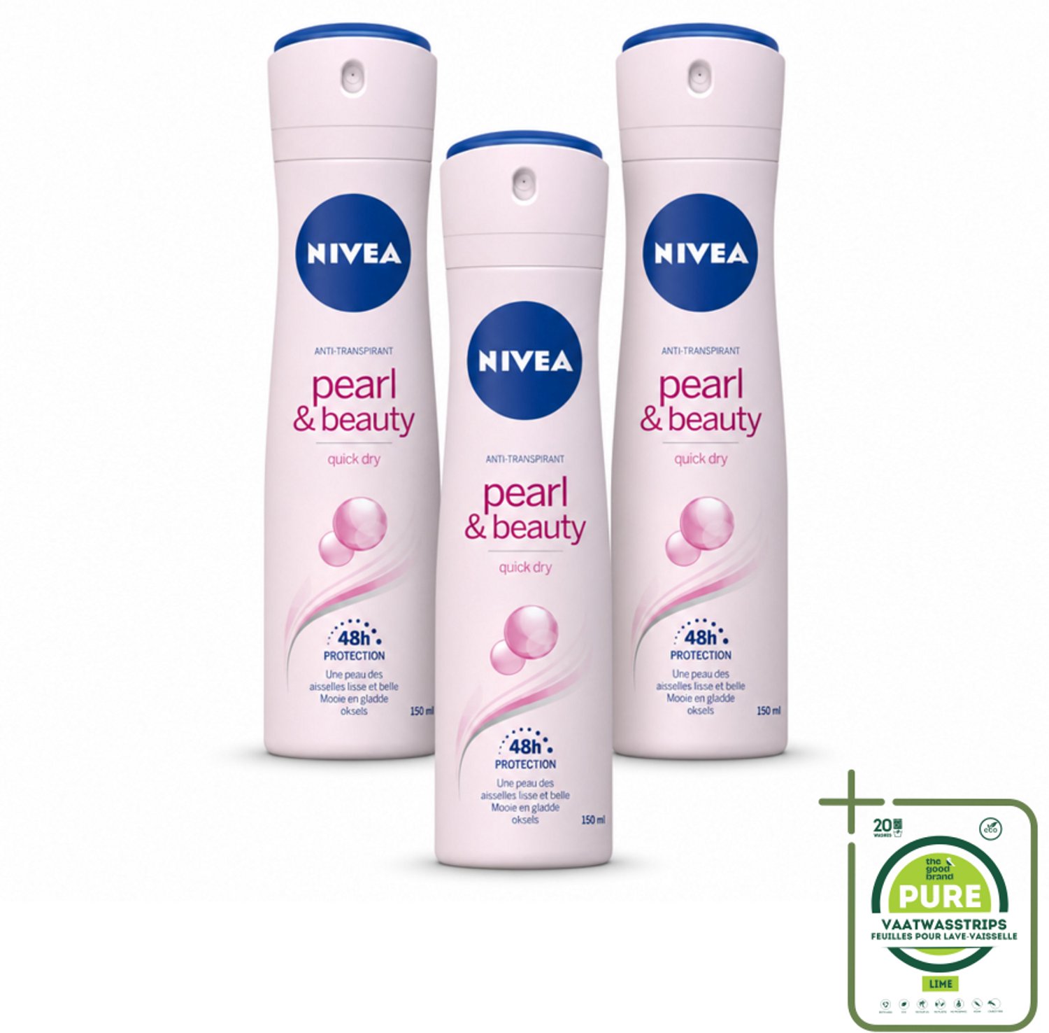 3 x NIVEA – Deodorant Spray – Pearl & Beauty – 150 ml - Grootverpakking - Deodorant Spray - Okselhuid Verzorging - Parelextracten - Huidvriendelijk - 48 Uur Bescherming