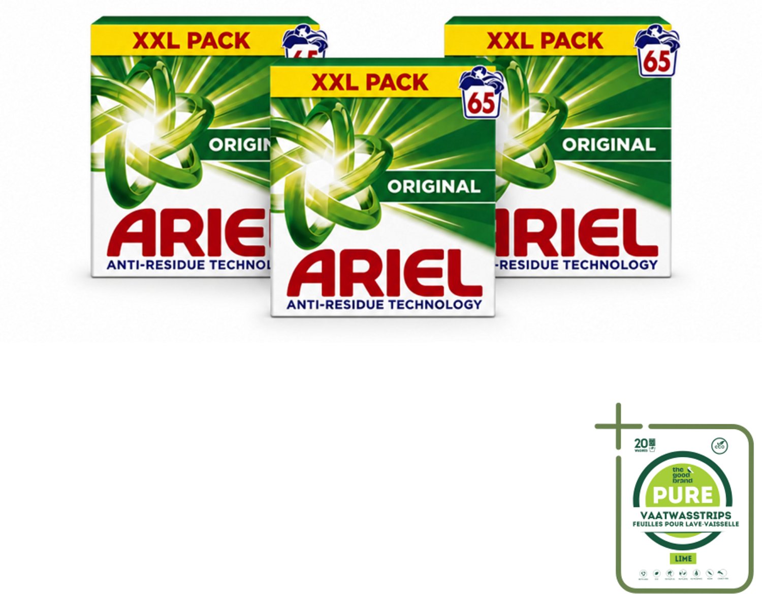 3 x Ariel – Original – Snel Oplosbaar Waspoeder – 3,58 kg - Grootverpakking - Vaatwasstrips - Waspoeder - Snel Oplosbaar - Anti-residu - Vlekverwijdering - Koud Water