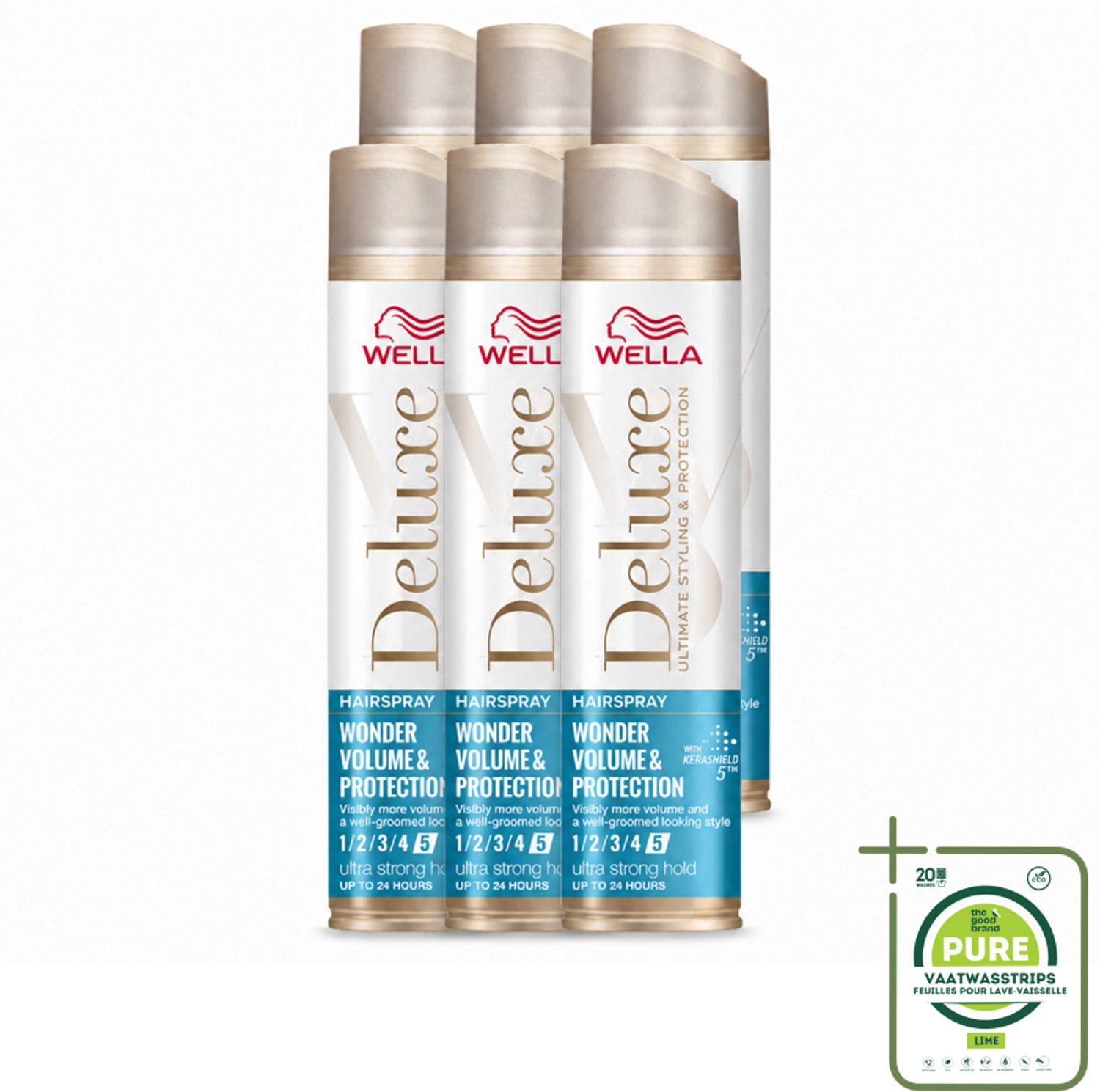 6 x Wella – Deluxe Volume & Protection – Haarspray – 250 ml - Grootverpakking - Vaatwasstrips - Haarspray - Volume - Bescherming - Keratine - UV Bescherming