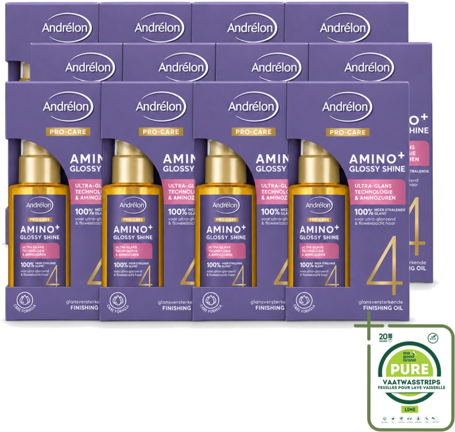 12 x Andrélon – Finishing Oil – Pro Care Amino+ Glossy Shine – 50 ml - Grootverpakking - Vaatwasstrips - Glans Haar - Pluisvrij Haar - Aminozuren Haar - Stralend Haar - Haarpunt Verzorging
