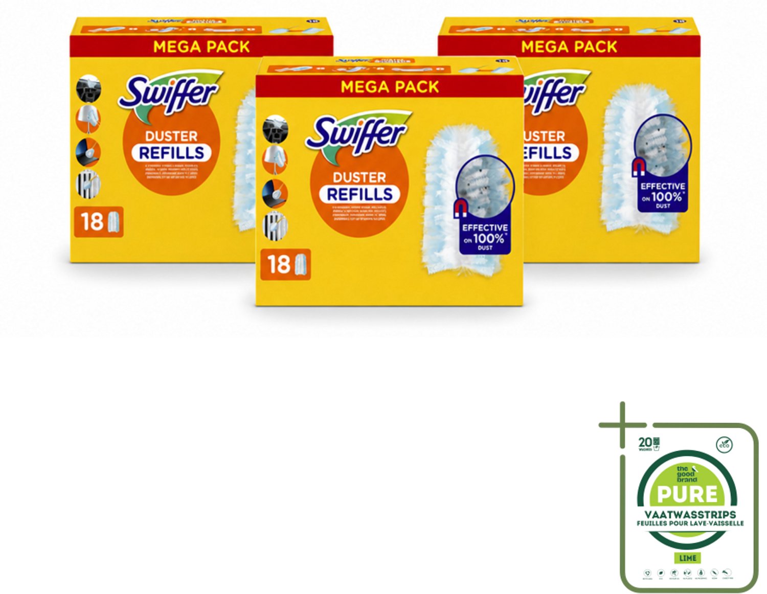 3 x Swiffer - Duster – Voor Stofwisser – 18 navullingen - Grootverpakking - Vaatwasstrips - Stofduster Navullingen - Stof Opvangen - Stofduster - Stof Opvangen Droog - Stofduster Handvat