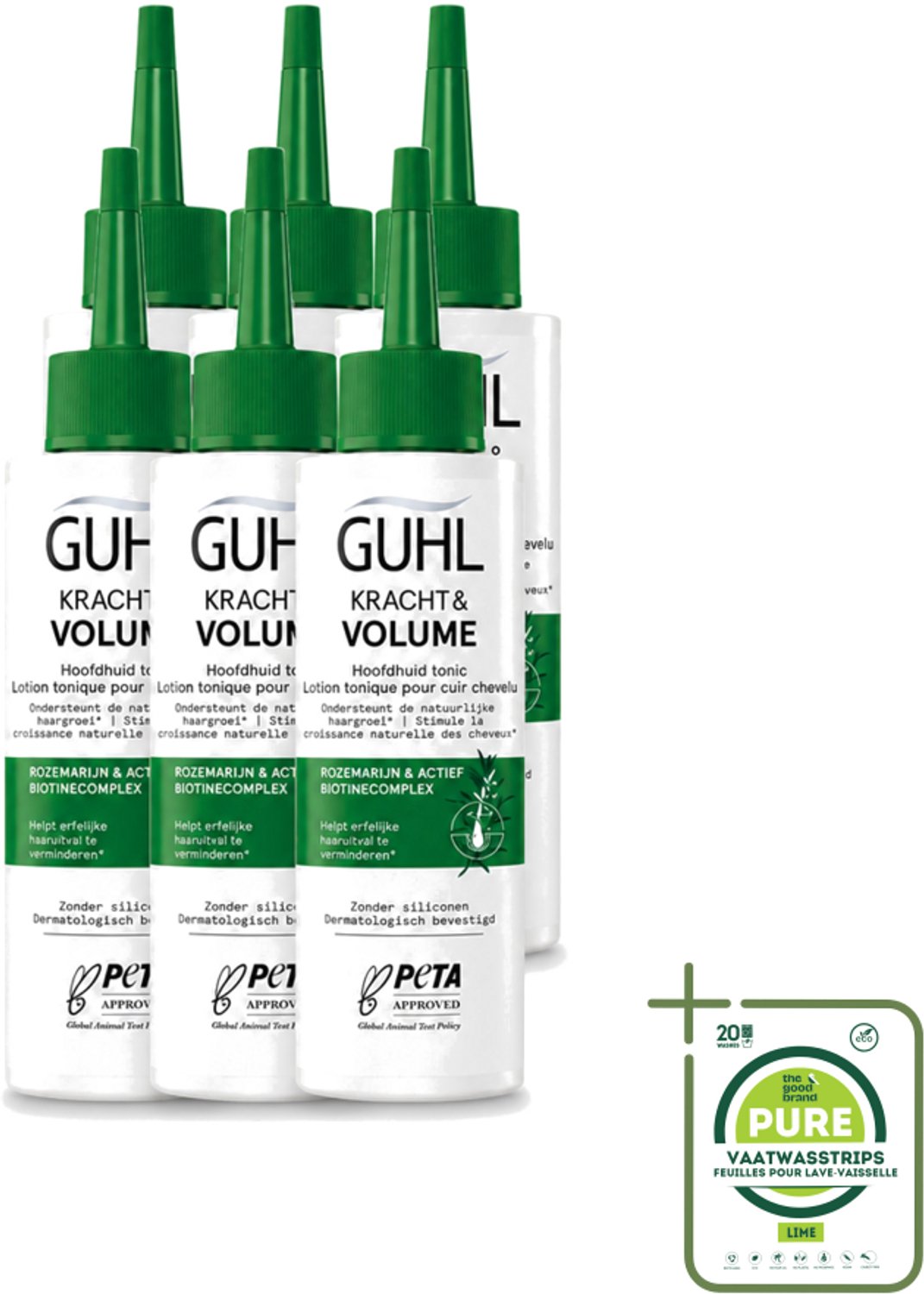 6 x Guhl – Scalp Tonic – Kracht & Volume – 125 ml - Grootverpakking - Vaatwasstrips - Haaruitval - Haargroei - Haarversterking - Haarwortels - Biotine