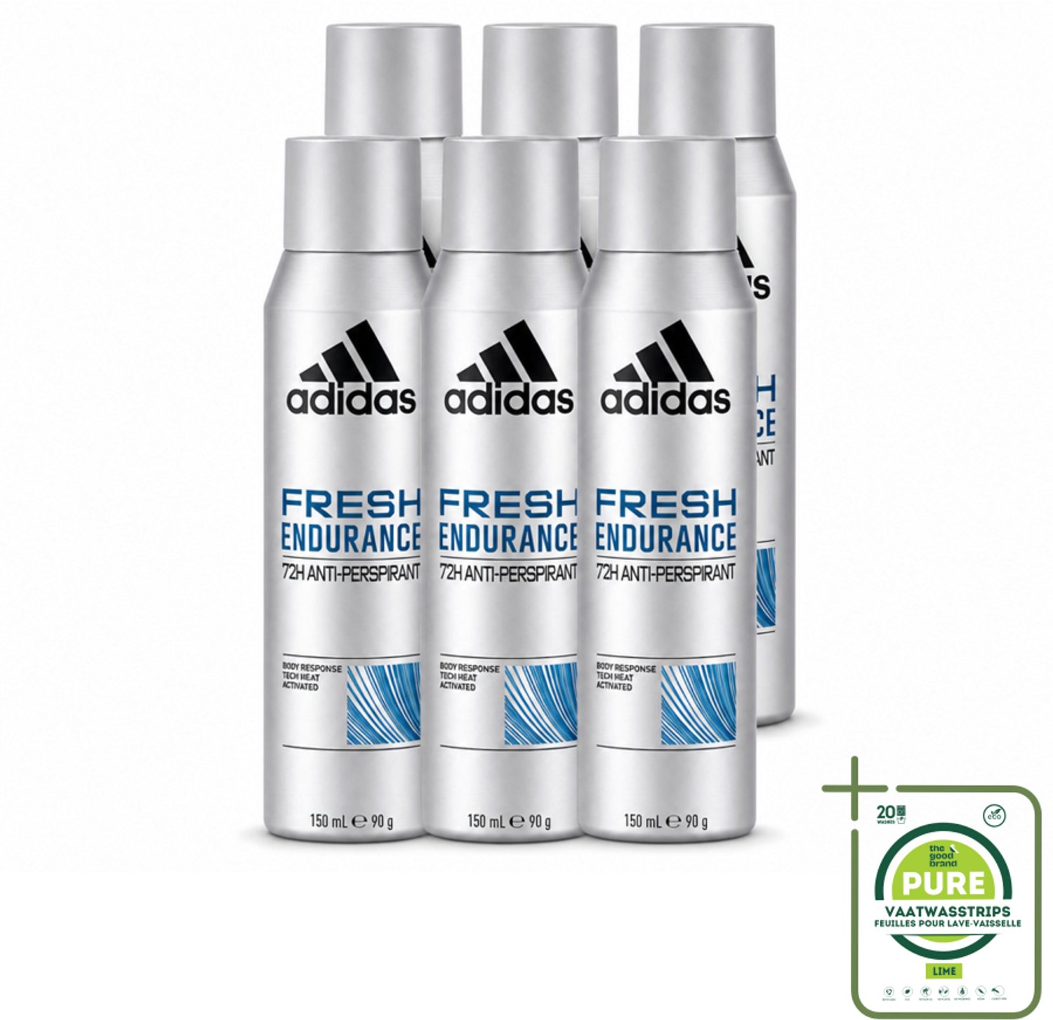 6 x Adidas – Deodorant Spray – Fresh Endurance – 150 ml - Grootverpakking - 72 Uur Bescherming - Zweetbehandeling - Anti-transpirant - Frisheid - Geur