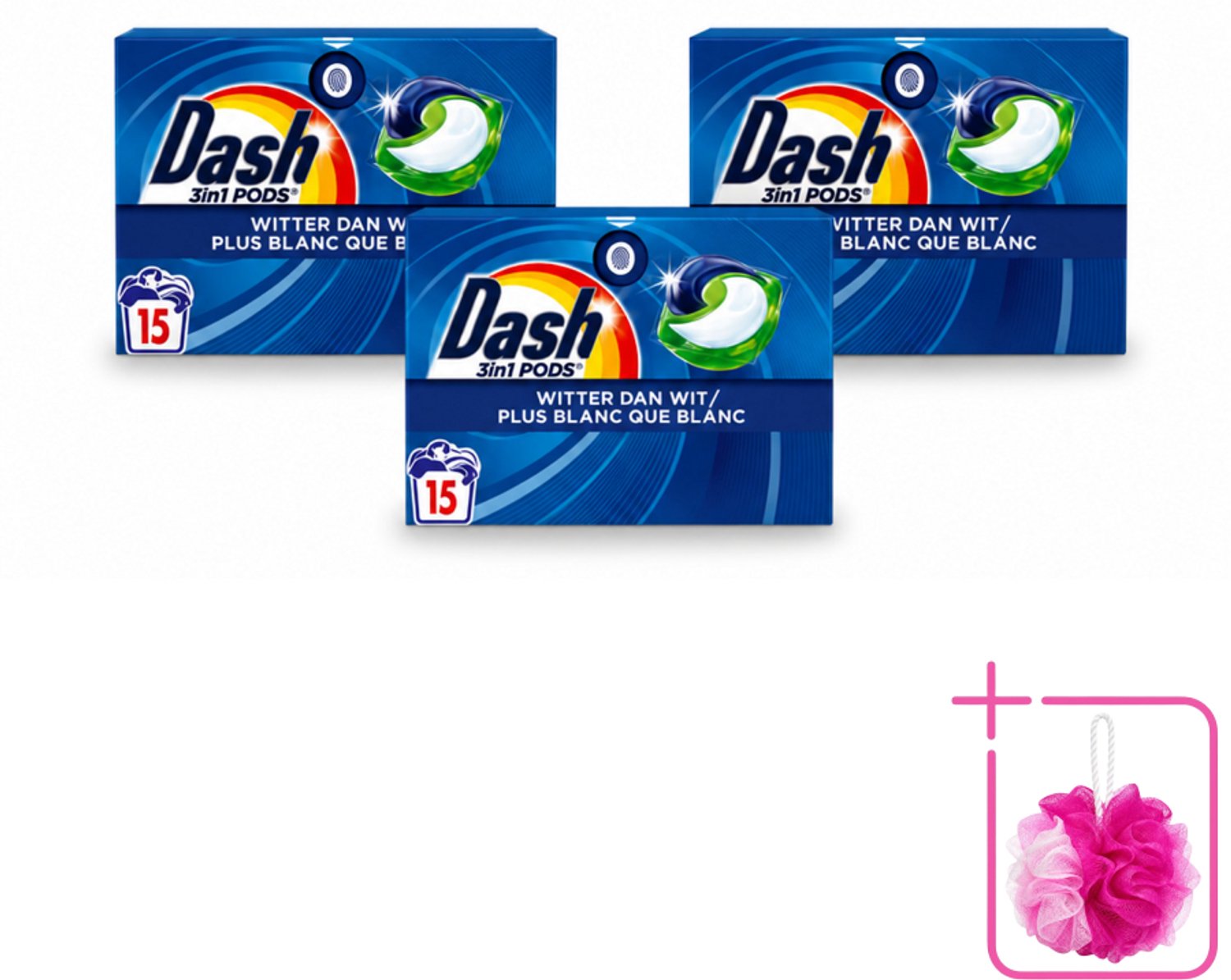 3 x Dash – Wasmiddelcapsules – 3in1 Pods Original – 15 capsules - Bulkverpakking - Wasmiddel - Douchemop - Witte was