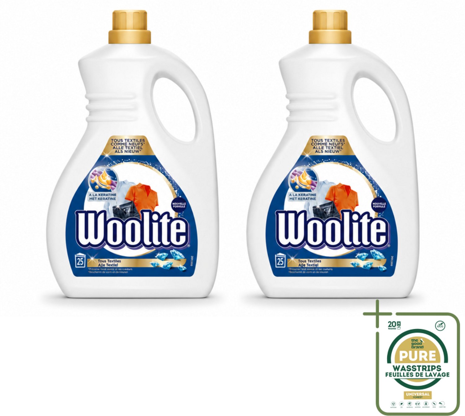 2 x Woolite - Wasmiddel - Vloeibaar Wasmiddel - Alle textiel - 25wb/1,5L - Wasstrips - Wasmiddel Voor Textiel - Keratine Wasmiddel - Textiel Verzorging - Pluisvorming Voorkomen - Vezelbescherming