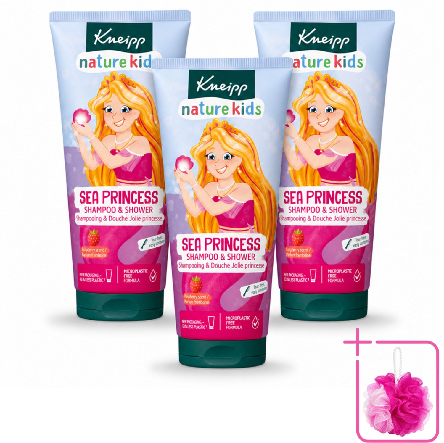 3 x Kneipp - Shampoo & Douche - Prinsessen - 200 ml - Bulkverpakking - Kinderdouchegel - Douchemop - Kinderbad