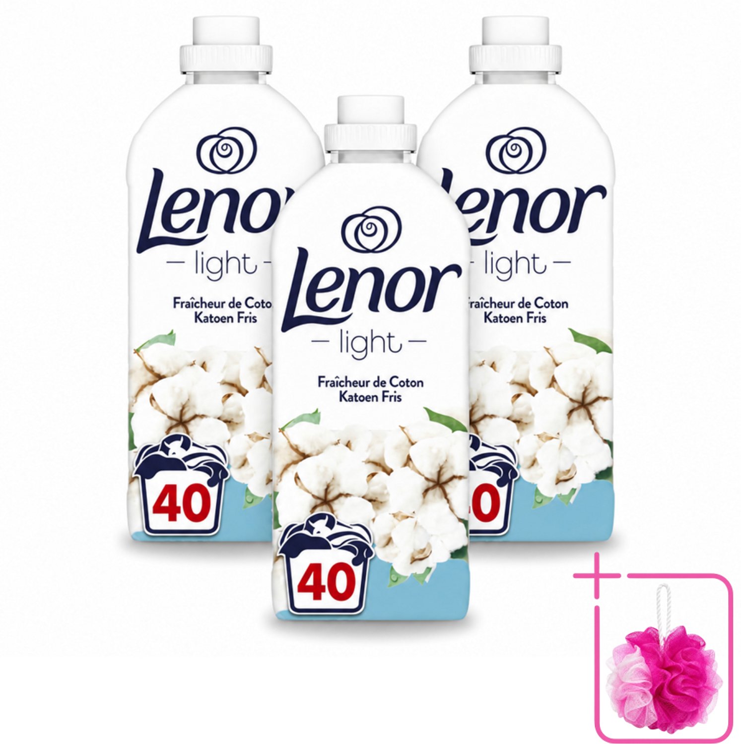 3 x Lenor Light - Wasverzachter - Katoen Fris - Fris & Zacht - 40 Wasbeurten - Bulkverpakking - Wasverzachter katoen - Douchemop - Wasverzachter katoen fris
