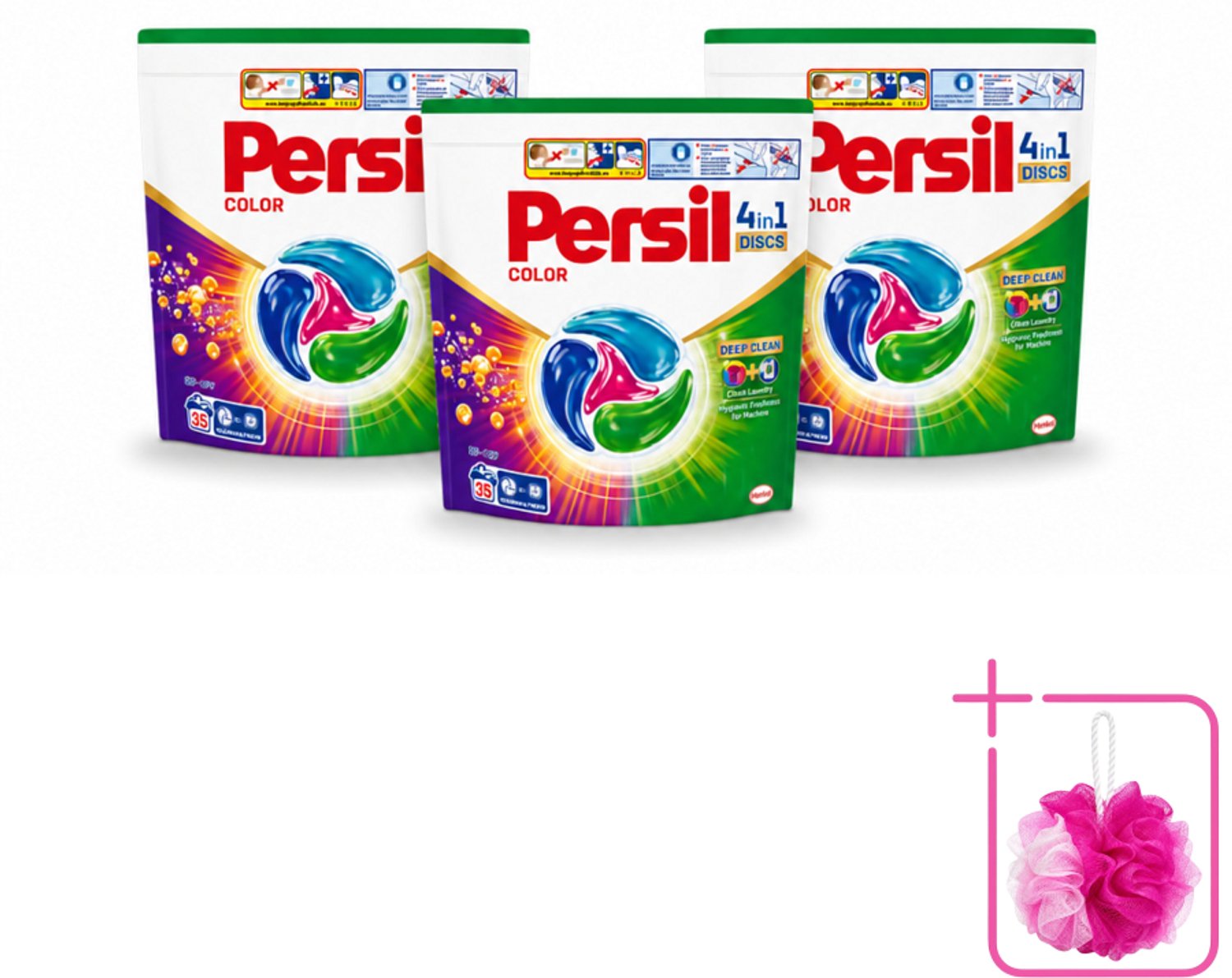 3 x Persil - Wasmiddel - Discs Color - Voor Gekleurde Was - Krachtige Vlekverwijdering - 35 wasbeurten - Bulkverpakking - Wasdiscs - Douchemop - Kleurbescherming