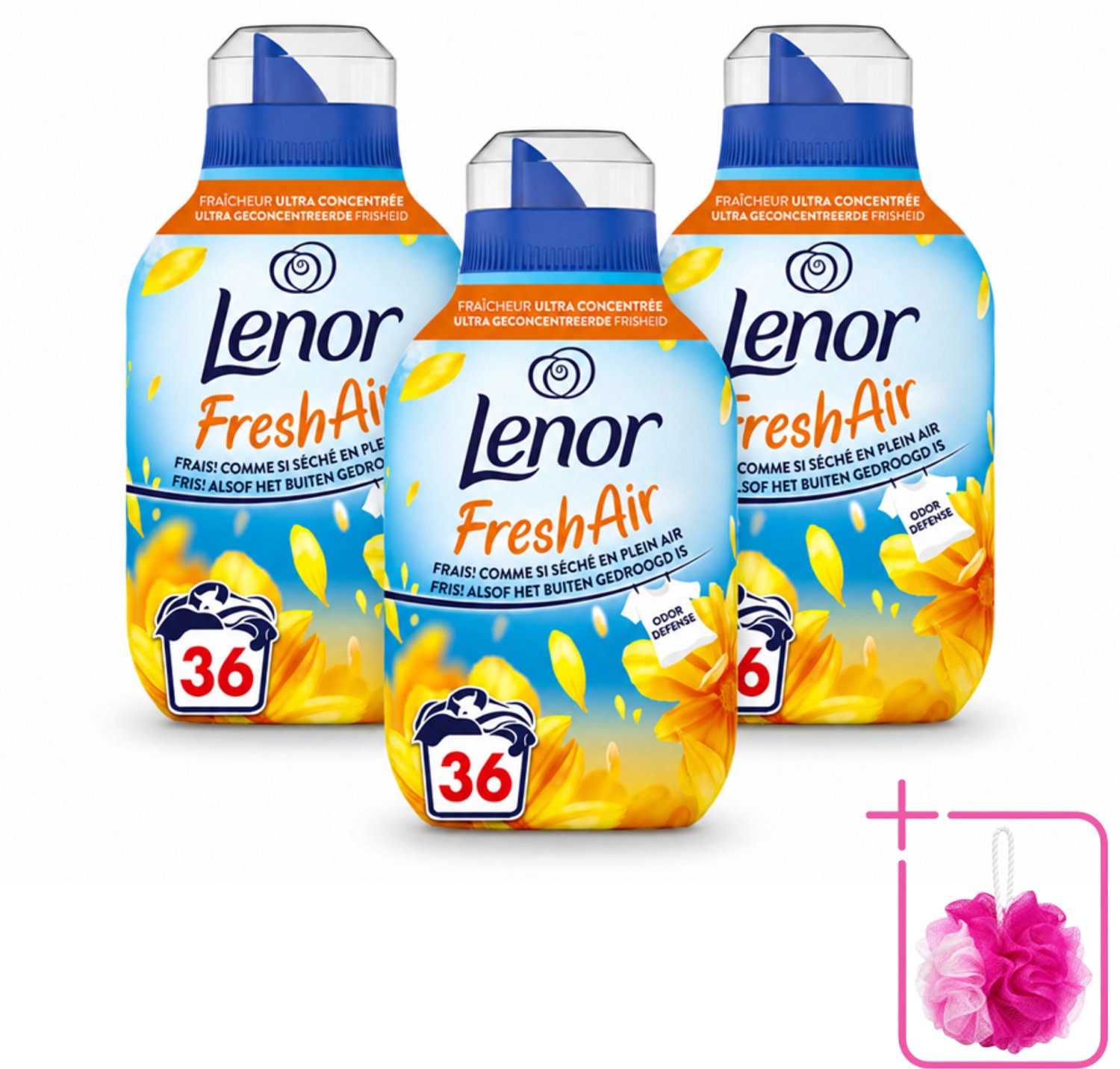 3 x Lenor - Wasverzachter - Fresh Air Zonnestralen - Ultra Geconcentreerd - 36 Wasbeurten - Bulkverpakking - Wasverzachter - Douchemop - Buitenfrisheid