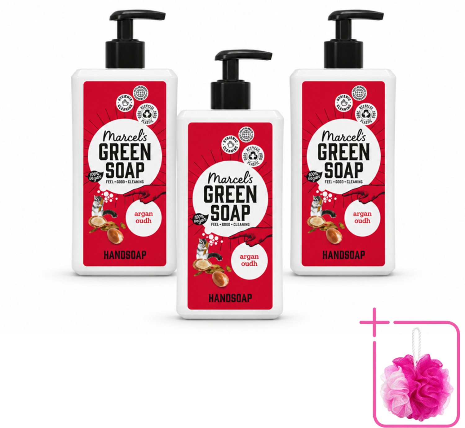 3 x Marcel's Green Soap - Handzeep Argan & Oudh - Plantaardig & duurzaam - 500 ml - Bulkverpakking - Handzeep - Douchemop - Natuurlijke handzeep