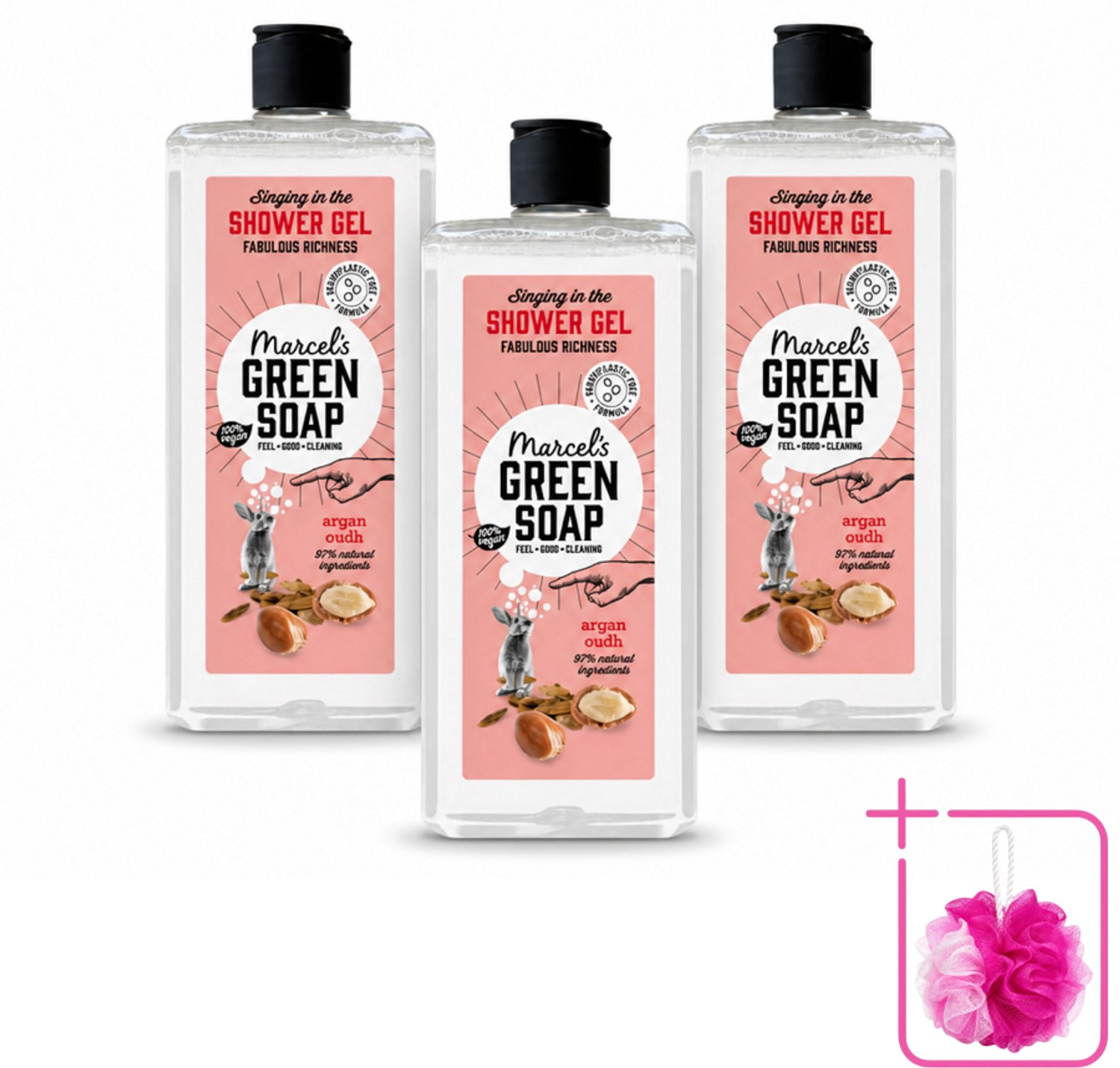 3 x Marcel's Green Soap - Douchegel - Argan & Oudh - Verzorgend & zacht - 300 ml - Bulkverpakking - Douchegel - Douchemop - Argan