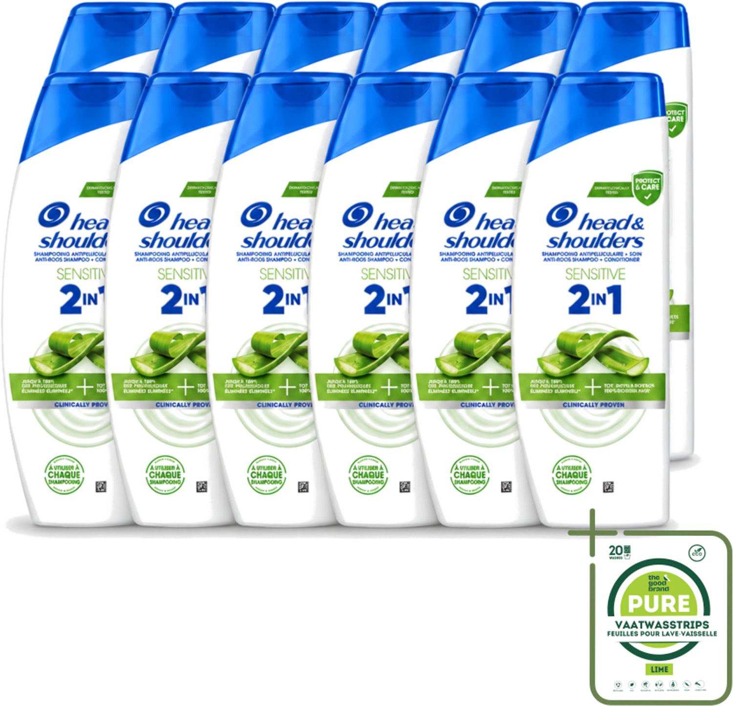 12 x Head & Shoulders – 2-in-1 – Sensitive – 300 ml - Grootverpakking - Vaatwasstrips - Anti-roos Shampoo - 2-in-1 Shampoo - Shampoo Tegen Roos - Hydraterende Shampoo - Dagelijkse Shampoo