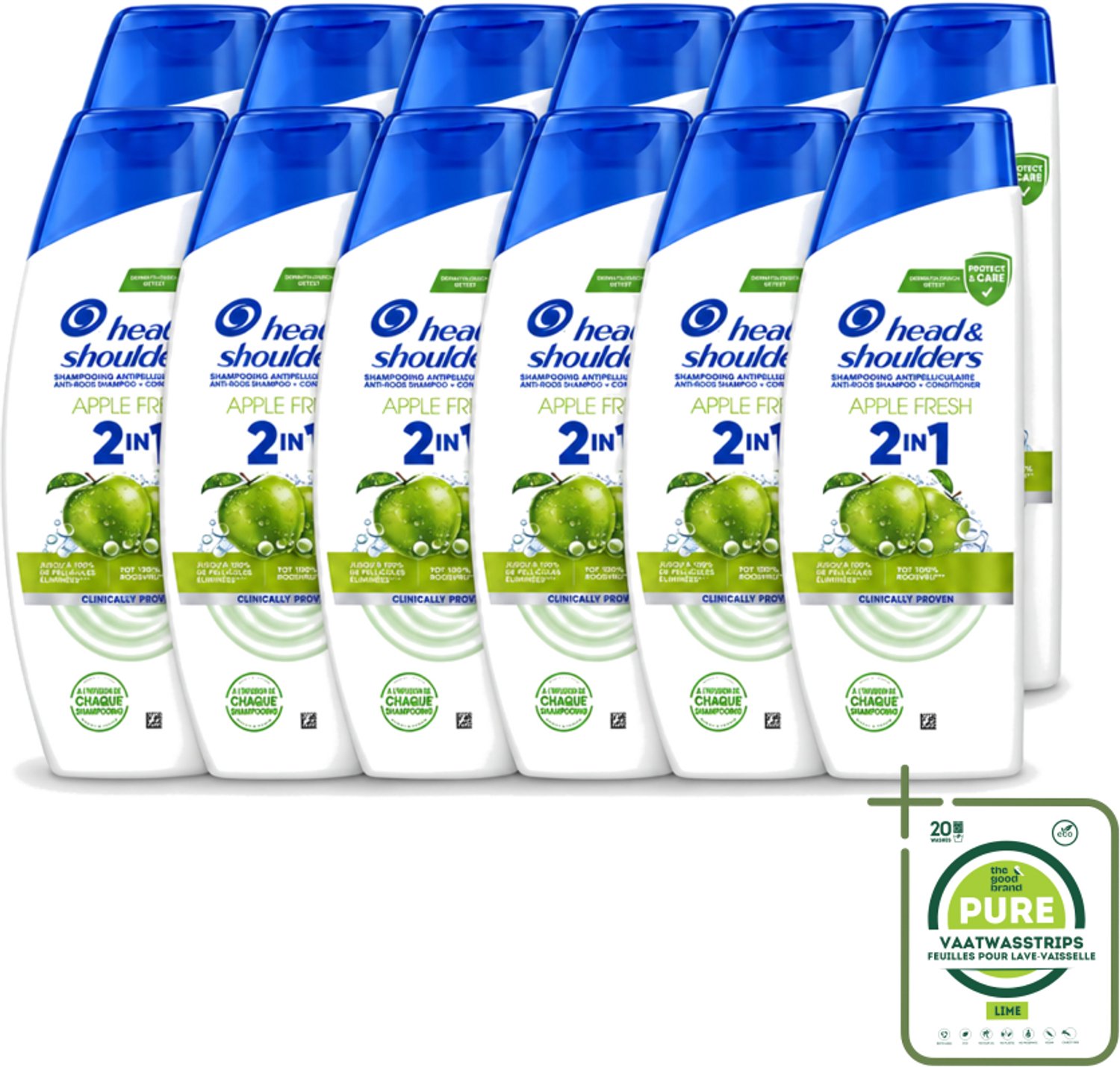 12 x Head & Shoulders – 2-in-1 – Apple Fresh – 300 ml - Grootverpakking - Vaatwasstrips - Anti-roos Shampoo - 2-in-1 Shampoo - Apple Fresh Shampoo - Shampoo Tegen Roos - Verfrissende Shampoo