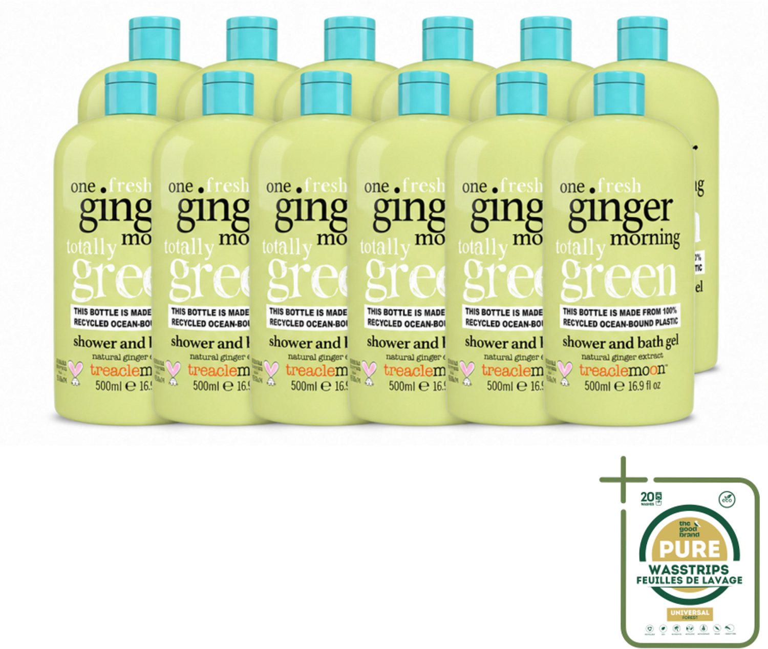 12 x Treaclemoon – Douchegel – One Ginger Morning – 500 ml - Wasstrips - Douchegel - Gember - Energie - Verfrissend - Huidverzorging