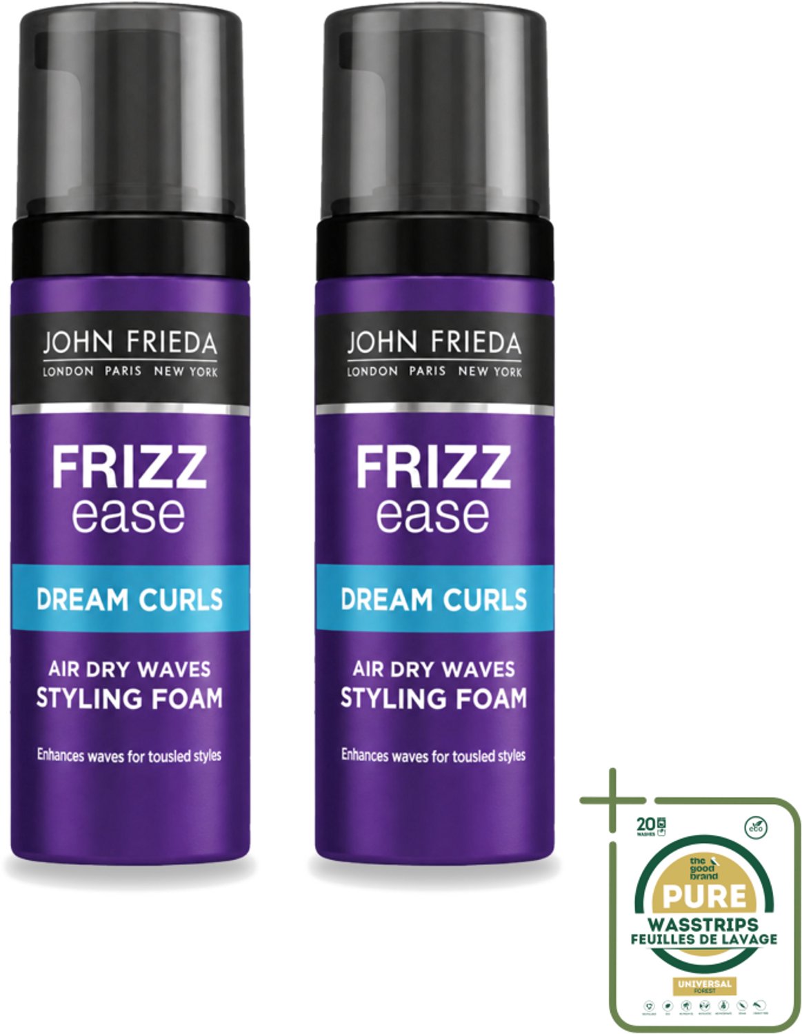 2 x John Frieda – Haarmousse – Frizz Ease Air Dry Waves Foam Styler – Natuurlijk golvend effect – 150 ml - Haar Golven - Haarmousse - Pluizig Haar - Natuurlijke Slag - Lucht Drogen