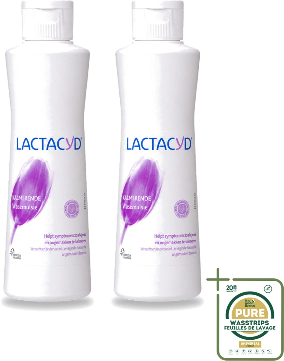 2 x Lactacyd – Kalmerend – Verzachtend – 250 ml - Wasstrips - Intieme Wasemulsie - Kalmerende Wasemulsie - Jeuk Verlicht - Roodheid Verlicht - Intieme Verzorging