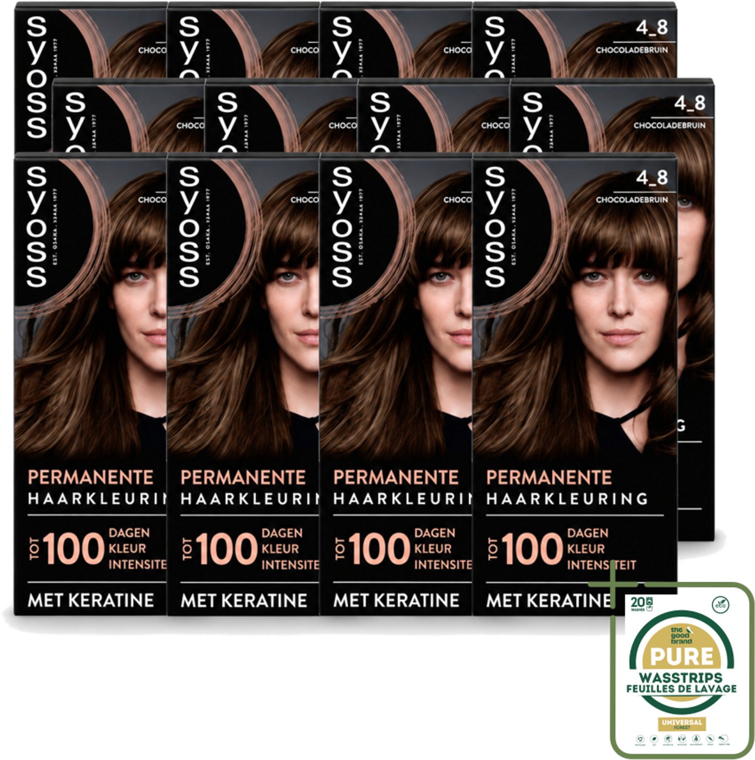 12 x SYOSS Permanent Coloration 4-8 - Haarverf - Chocolade Bruin - Haarverf - Chocoladebruin - Permanent Haarkleuring - Keratine - Grijsdekking