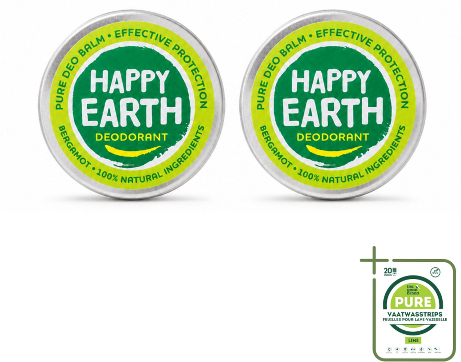 2 x Happy Earth – Deodorant Balm – 100% Natuurlijk Bergamot – 45 g - Grootverpakking - Vaatwasstrips - Deodorant Bergamot - Natuurlijke Deodorant - Huidvriendelijke Deodorant - Vegan Deodorant - Mineralen Zouten