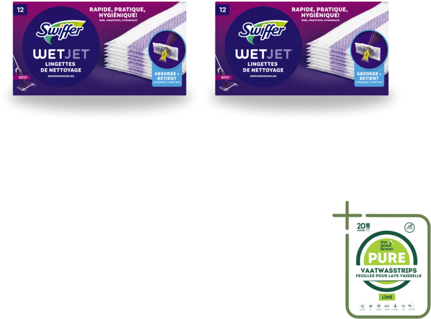 2 x Swiffer - WetJet – Reinigingsdoekjes – Navullingen – 12 doekjes - Grootverpakking - Vaatwasstrips - Absorberende Navuldoekjes - Spraymop Doekjes - Vloer Reinigen - Vuil Opnemen - Vet Opnemen