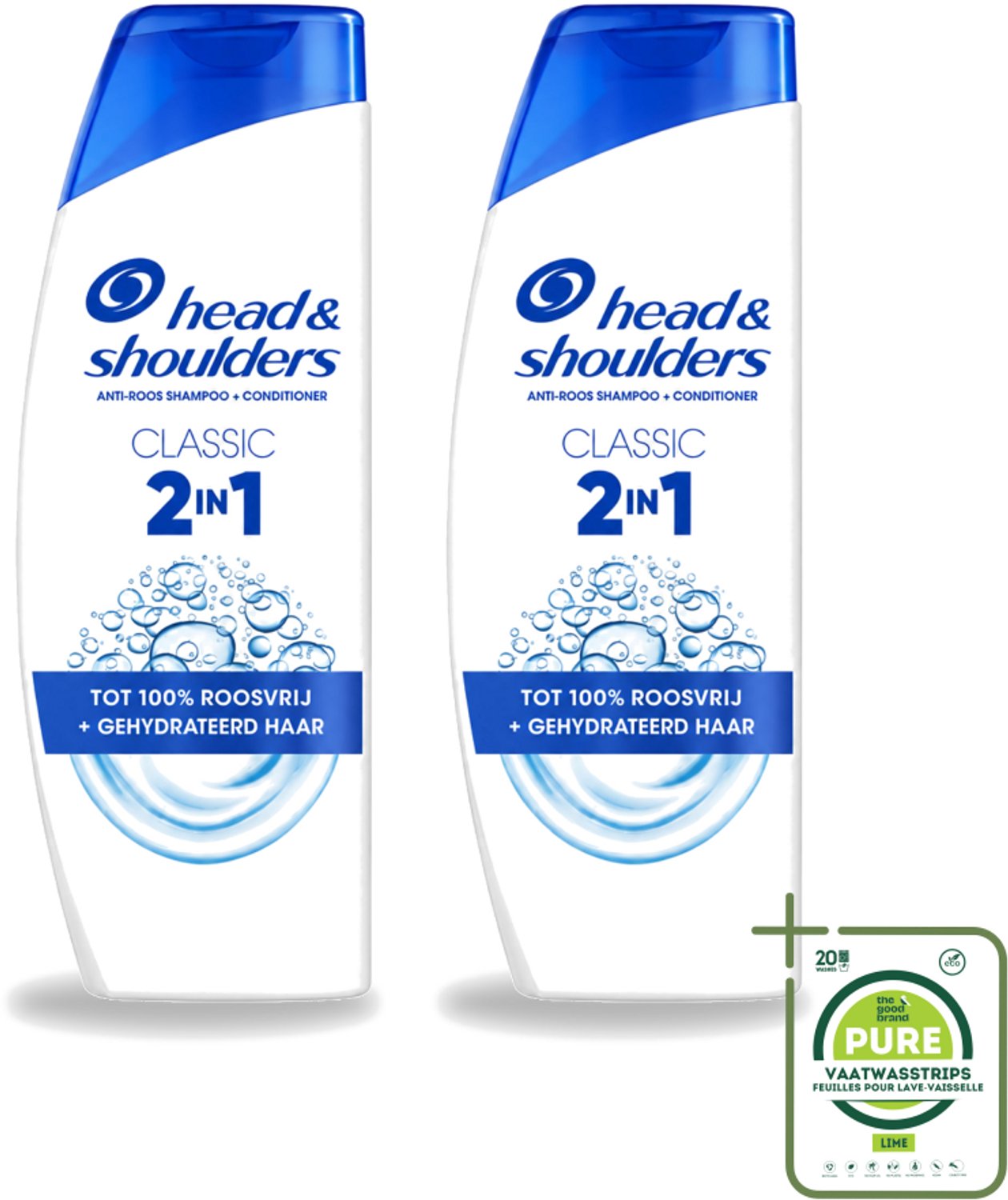 2 x Head & Shoulders – 2-in-1 – Classic – 300 ml - Grootverpakking - Vaatwasstrips - Anti-roos Shampoo - 2-in-1 Shampoo - Roosvrij Shampoo - Hoofdhuid Verzorging - Haar Verzorging