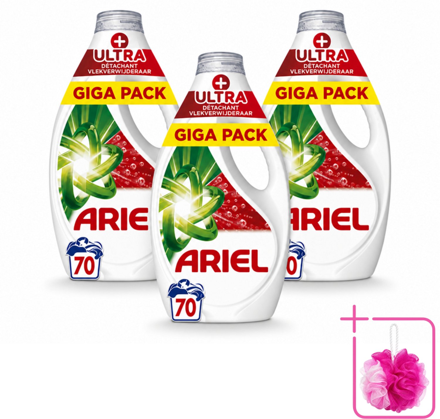 3 x Ariel - Vloeibaar Wasmiddel - +Ultra Vlekverwijderaar - 70 Wasbeurten - 3150 ml - Bulkverpakking - Vlekverwijderaar - Douchemop - Wasmiddel