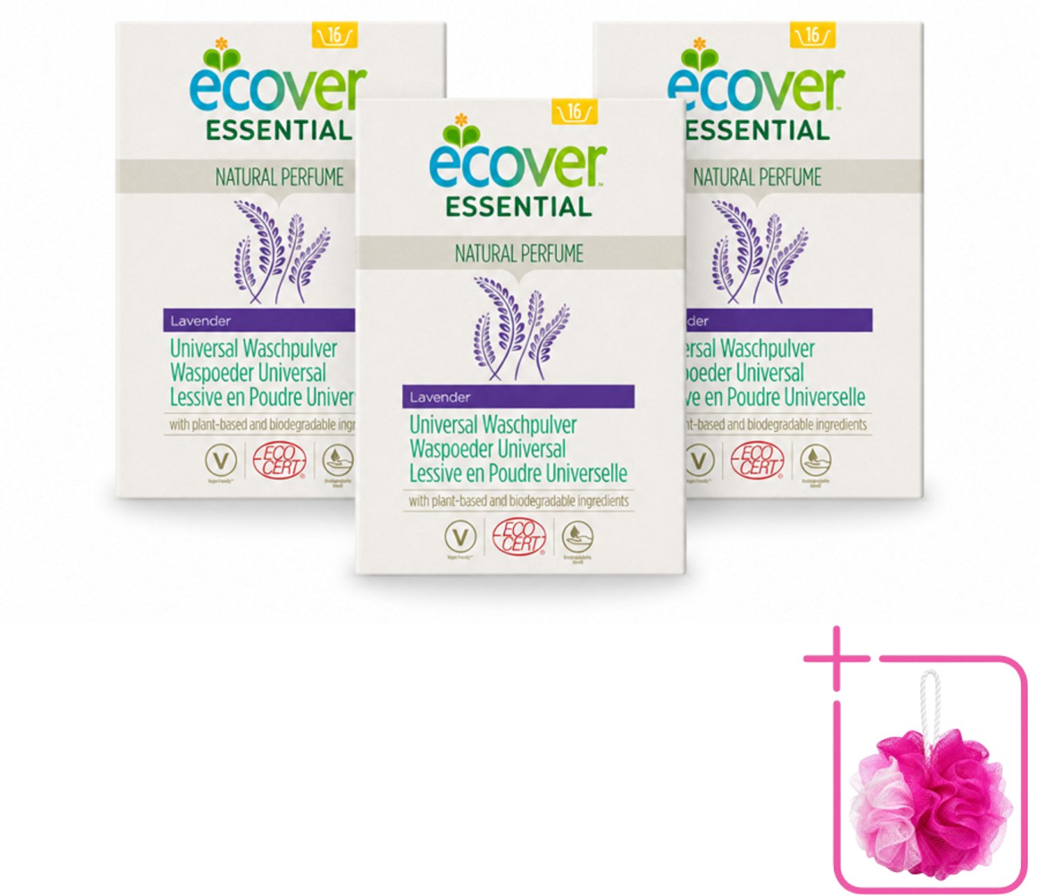 3 x Ecover - Waspoeder Essential - Universal - 1,2 kg - Bulkverpakking - Waspoeder - Douchemop - Witte was