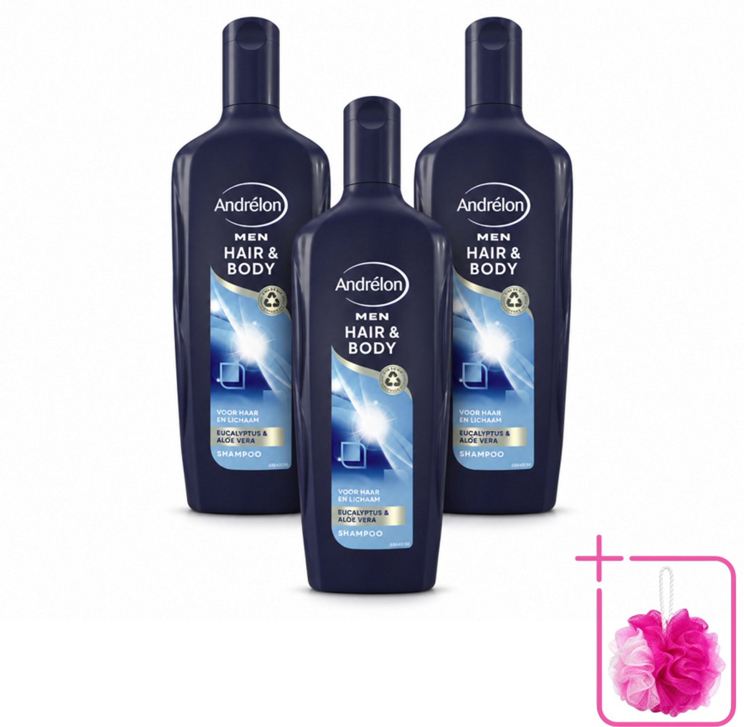 3 x Andrélon - Men - Hair & Body - Shampoo - 300 ml - Bulkverpakking - Haar en lichaam verzorgen - Douchemop - Mannelijke haar en lichaam verzorging
