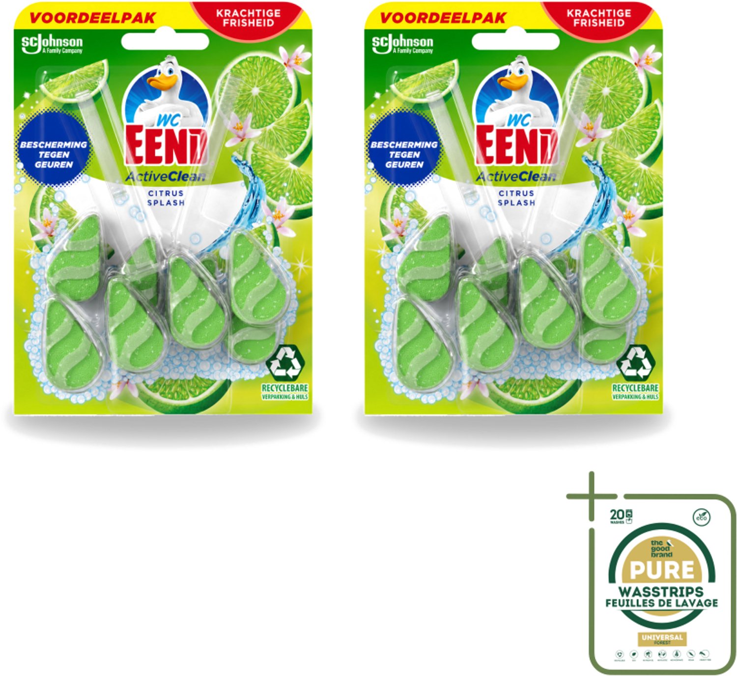 2 x WC Eend - Active Clean Citrus - Toiletblok Duopack - Krachtige Citrusgeur - 2 Toiletblokken - Wasstrips - Toiletblok - Reiniging Toilet - Citrusgeur Toilet - Schuim Toilet - Hygiëne Toilet