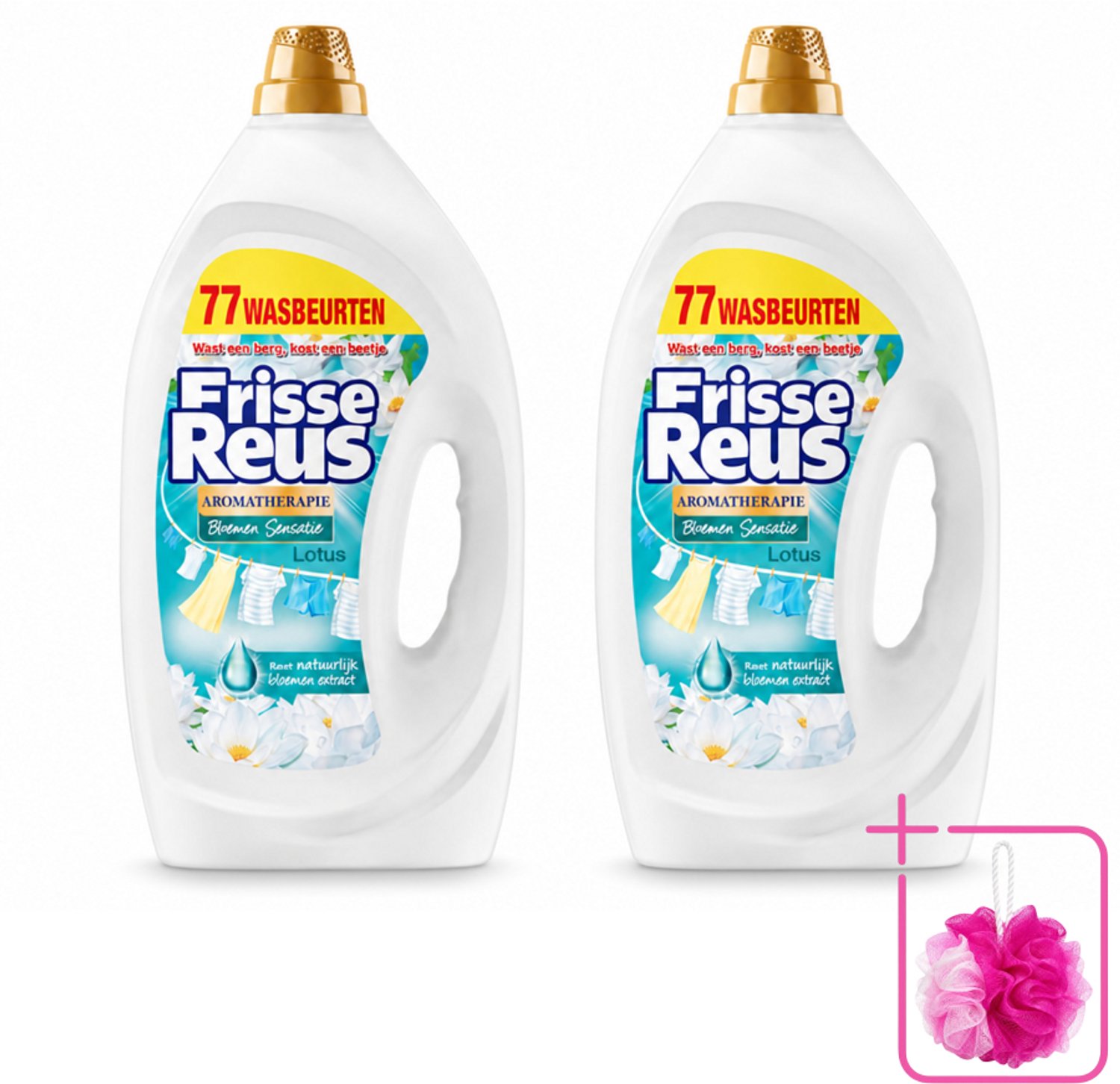 2 x Frisse Reus - Vloeibaar Wasmiddel - Lotus - Witte Was - 77 Wasbeurten - Bulkverpakking - Witte was - Douchemop - Frisse was