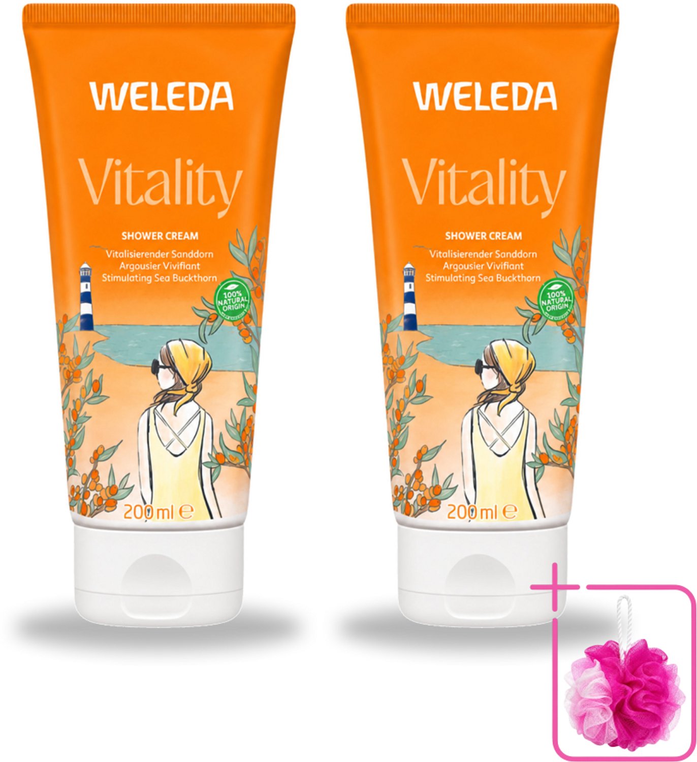 2 x WELEDA - Douchecrème Duindoorn Vitality - 200 ml - Bulkverpakking - Douchecrème - Douchemop - Natuurlijke douchecrème