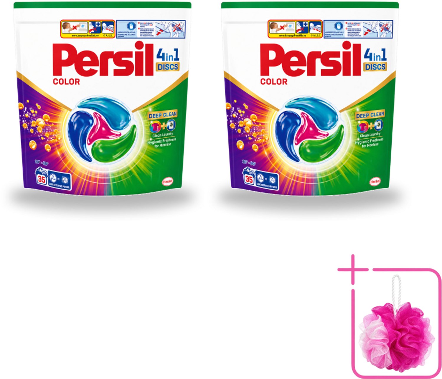 2 x Persil - Wasmiddel - Discs Color - Voor Gekleurde Was - Krachtige Vlekverwijdering - 35 wasbeurten - Bulkverpakking - Wasdiscs - Douchemop - Kleurbescherming