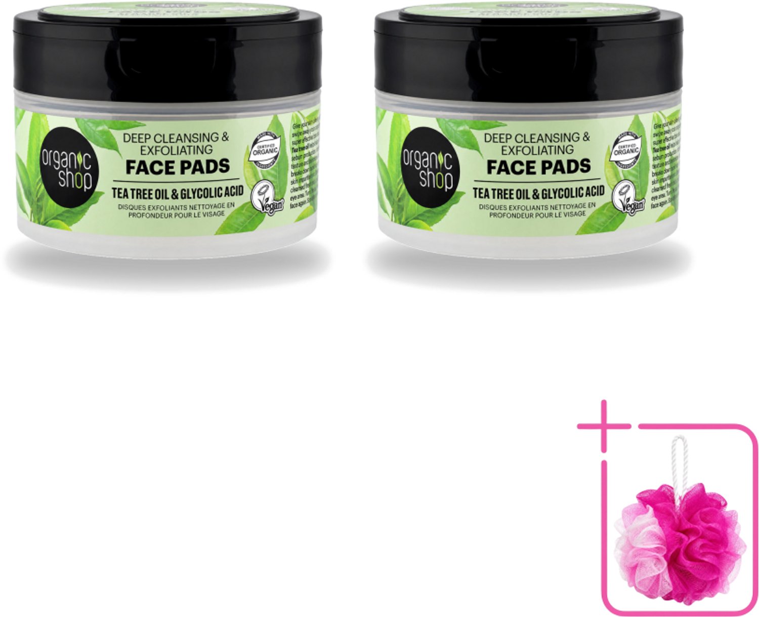 2 x Organic Shop - Face Pads Deep Cleansing - Verfrissend en Reinigen - 20 Pads - Bulkverpakking - Gezichtsreiniging - Douchemop - Diepe reiniging