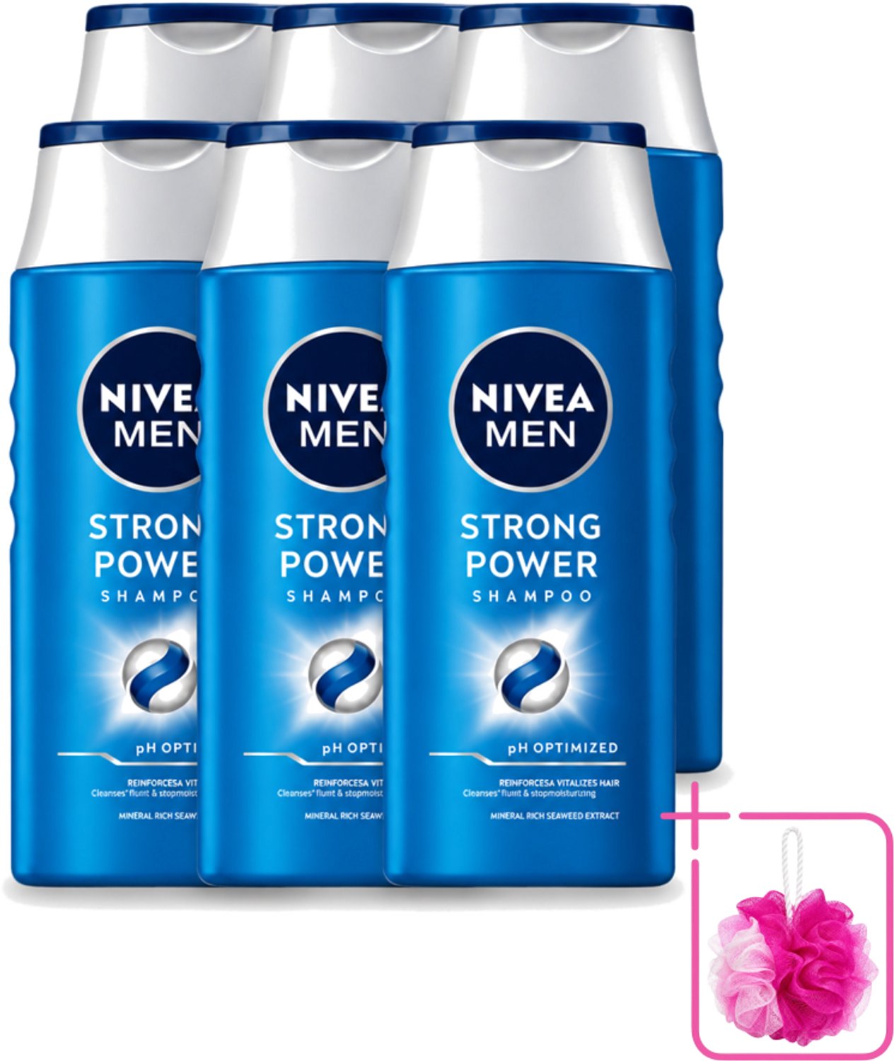 6 x NIVEA MEN – Shampoo – Strong Power – 250 ml - Bulkverpakking - Sterker haar - Douchemop - Vol haar