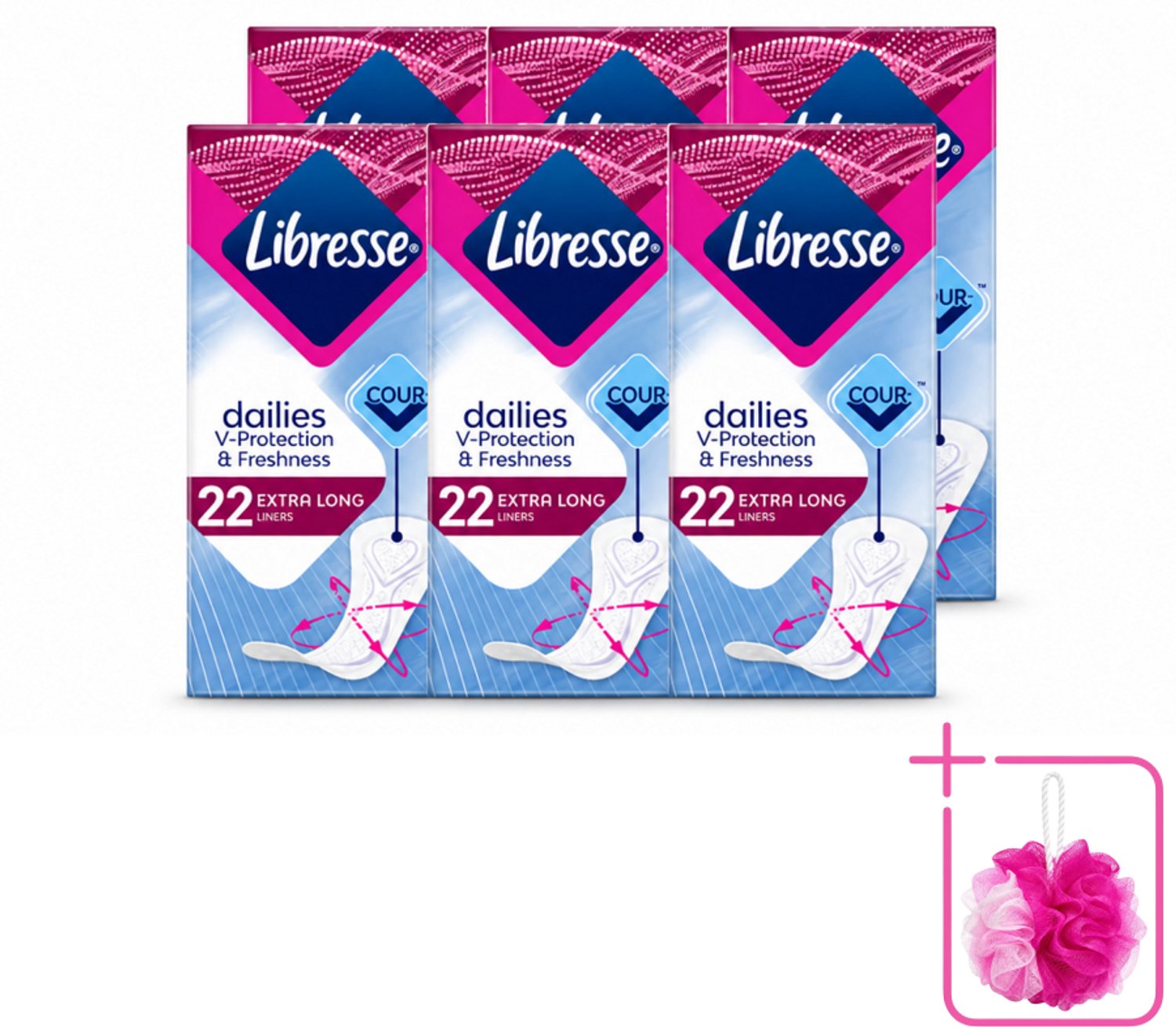 6 x Libresse – Inlegkruisjes – Extra Long – Langdurige bescherming – 22 Inlegkruisjes - Bulkverpakking - Inlegkruisjes - Douchemop - Extra lang