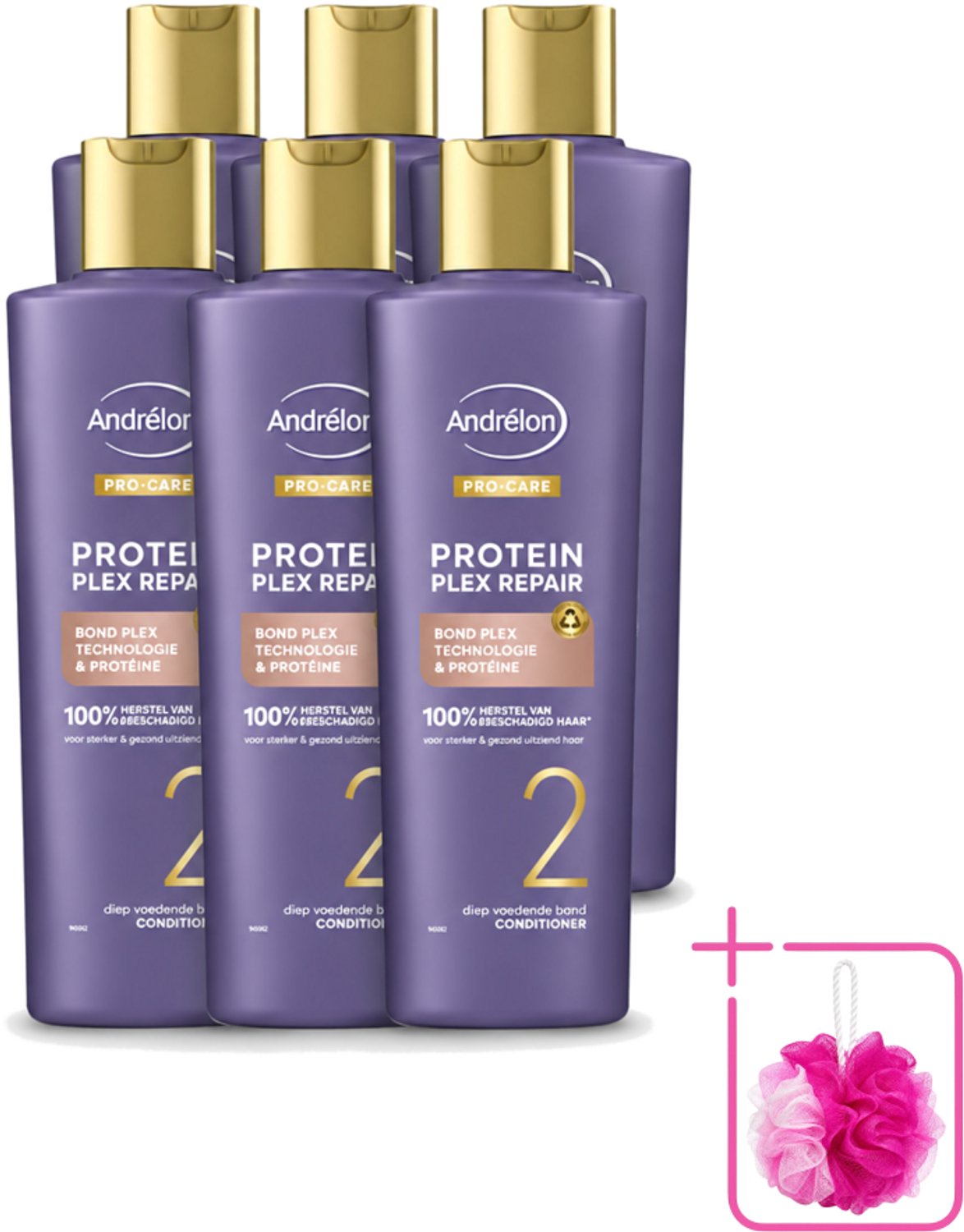 6 x Andrélon – Conditioner – Pro Care Protein Plex Repair – 250 ml - Bulkverpakking - Herstel haar - Douchemop - Beschadigd haar