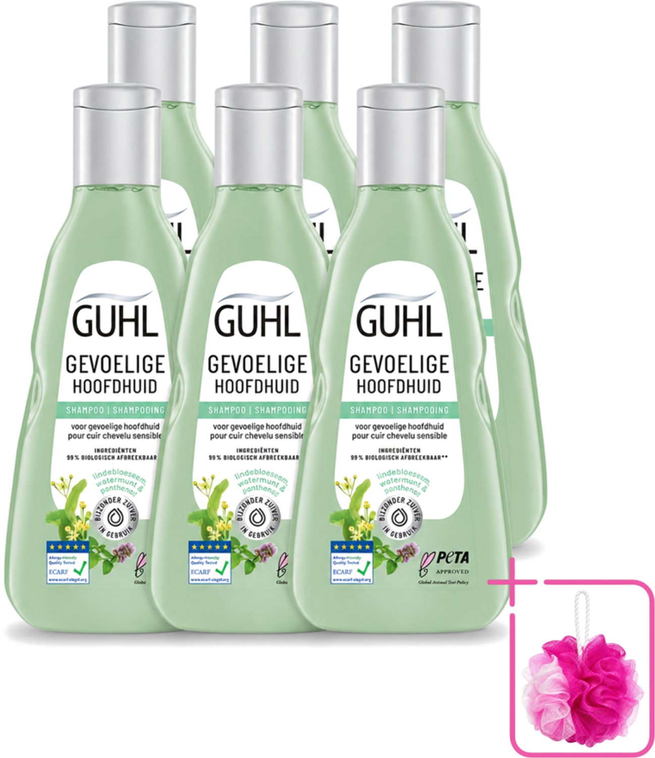 6 x Guhl - Shampoo - Gevoelige Hoofdhuid - 250 ml - Bulkverpakking - Gevoelige hoofdhuid - Douchemop - Kalmerende shampoo