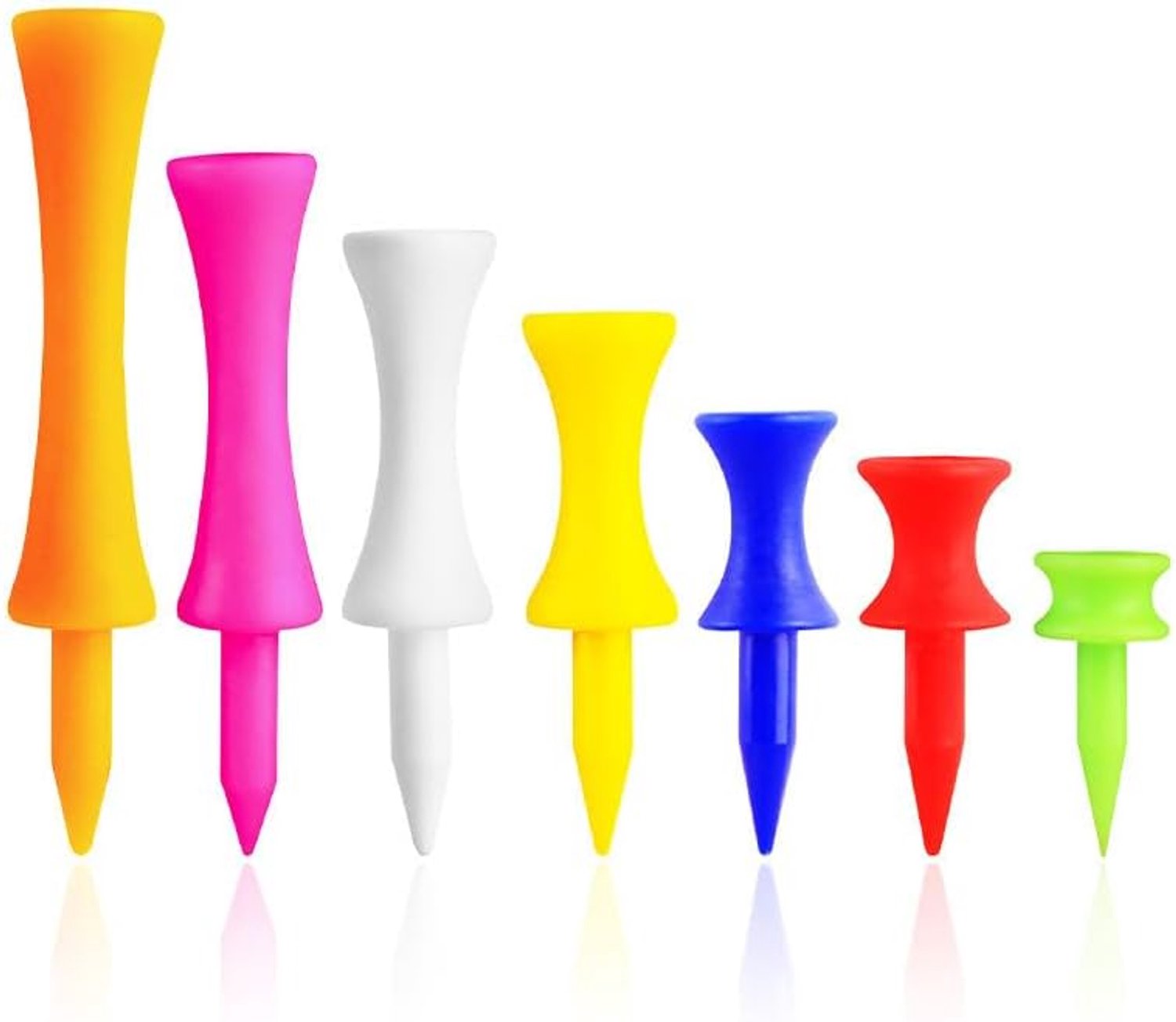 Set van 70 golftees van kunststof, 7 hoogtes en 7 kleuren, castle tees voor driver, duurzame golftees, plastic, onbreekbaar en gemakkelijk te vinden voor een constante balhoogte